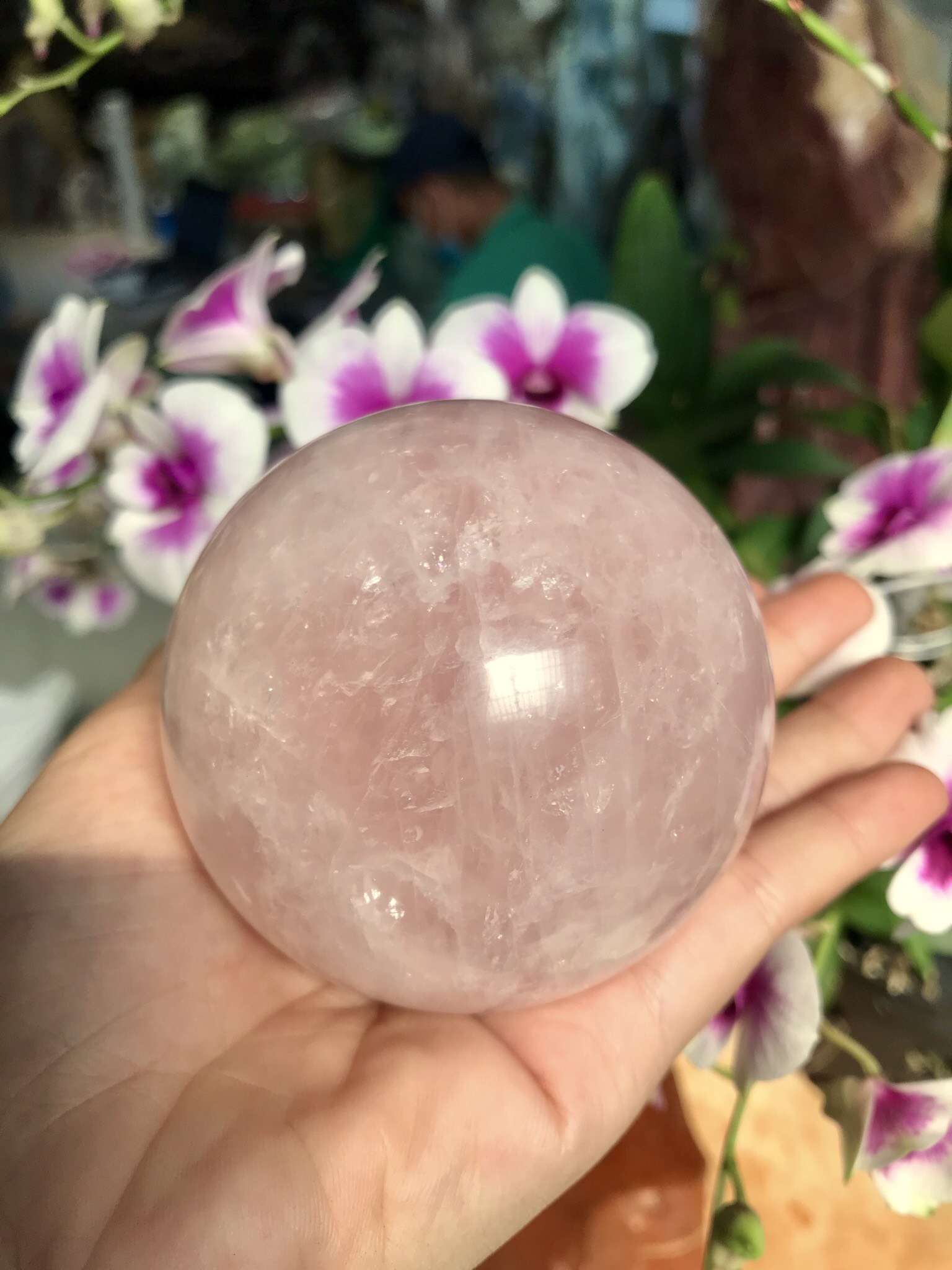 QUẢ CẦU PHONG THỦY THẠCH ANH HỒNG CÓ SAO KL 498G. ĐK 6,9CM (BH30)