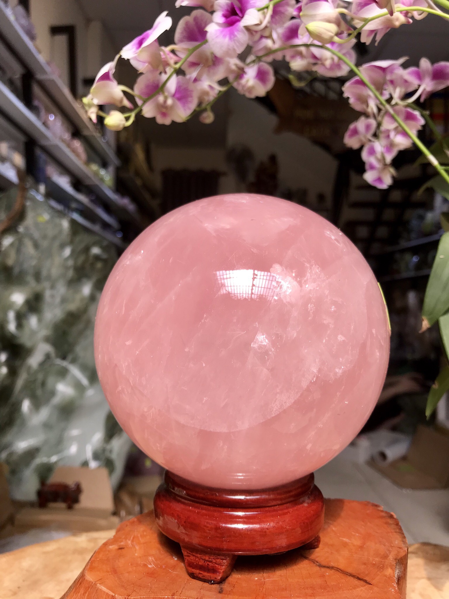 QUẢ CẦU PHONG THỦY THẠCH ANH HỒNG CÓ SAO KL 3,022KG. ĐK 12,5CM (BH53)