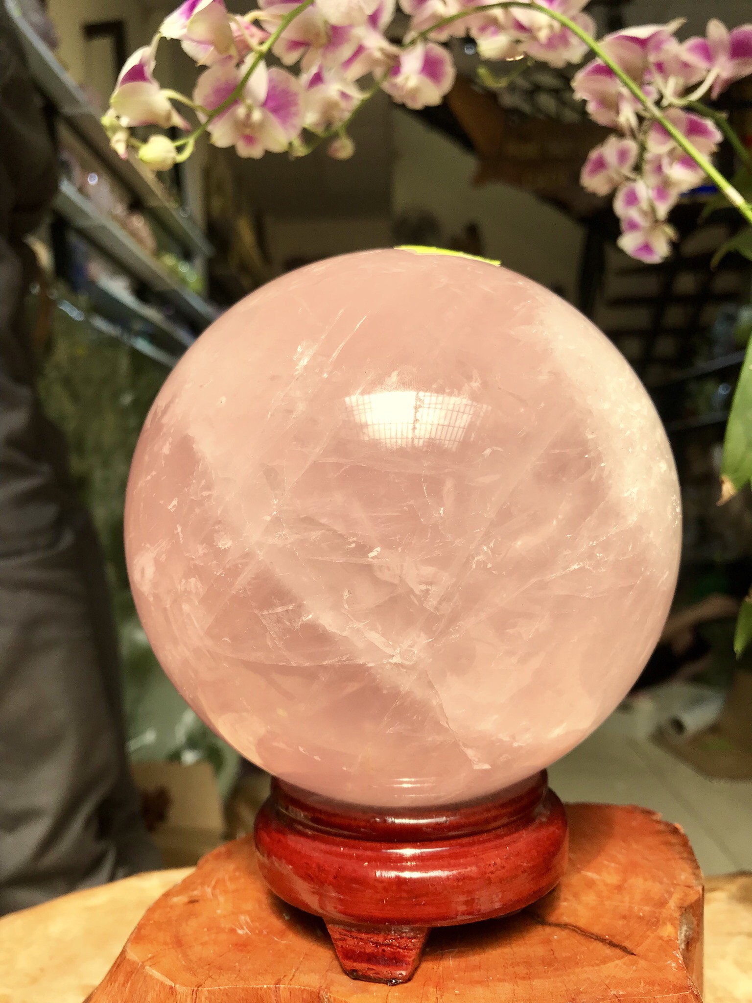 QUẢ CẦU PHONG THỦY THẠCH ANH HỒNG CÓ SAO KL 3,057KG. ĐK 12,5CM (BH55)
