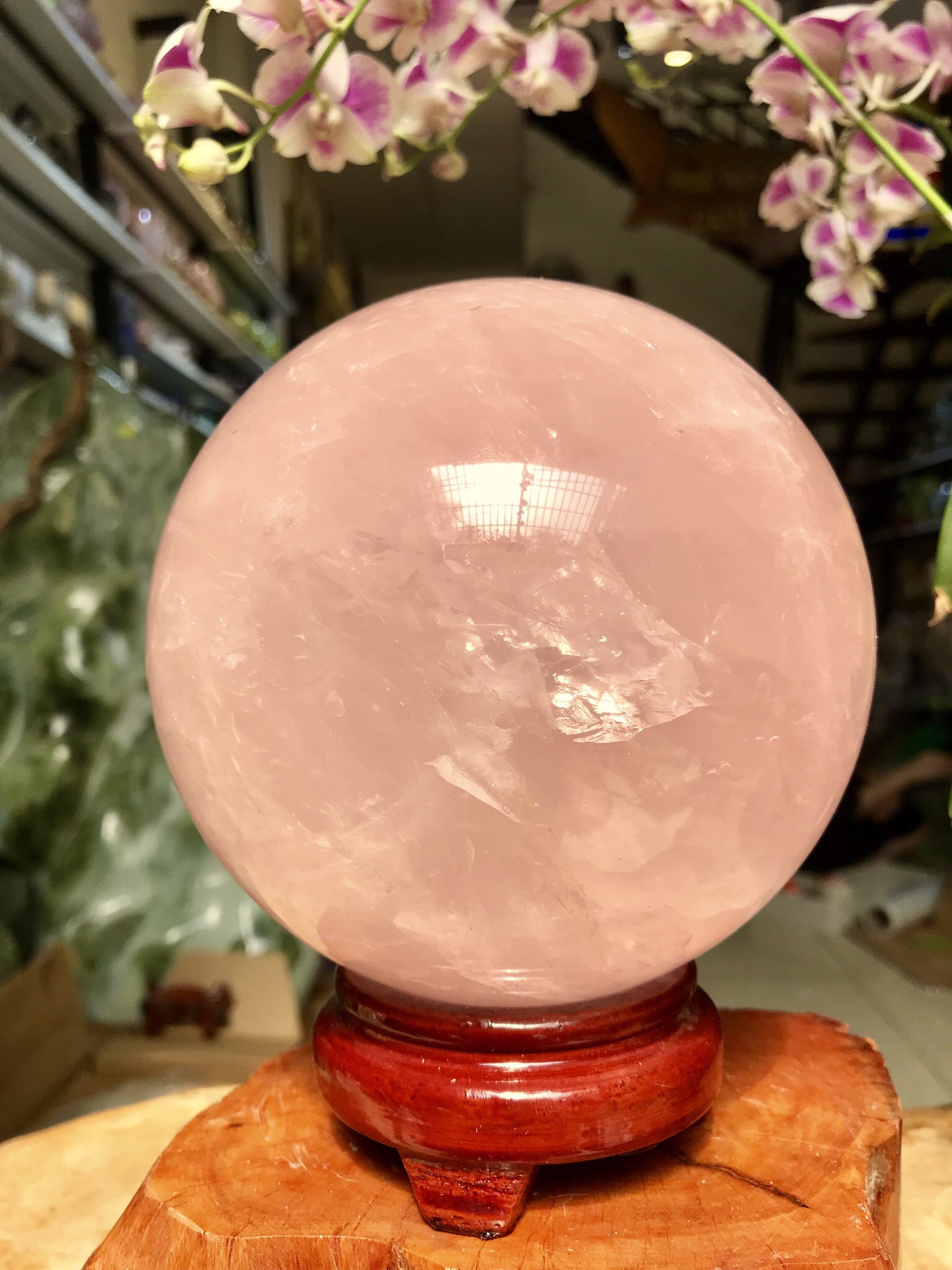 QUẢ CẦU PHONG THỦY THẠCH ANH HỒNG CÓ SAO KL 3,057KG. ĐK 12,5CM (BH55)