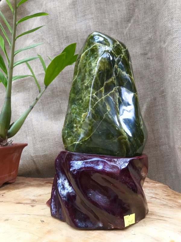 CÂY ĐÁ PHONG THỦY ĐỂ BÀN ĐÁ SERPENTINE ĐEN VÀNG KT: 29X15CM (CAO GỒM ĐẾ 9CM) MS: VS35