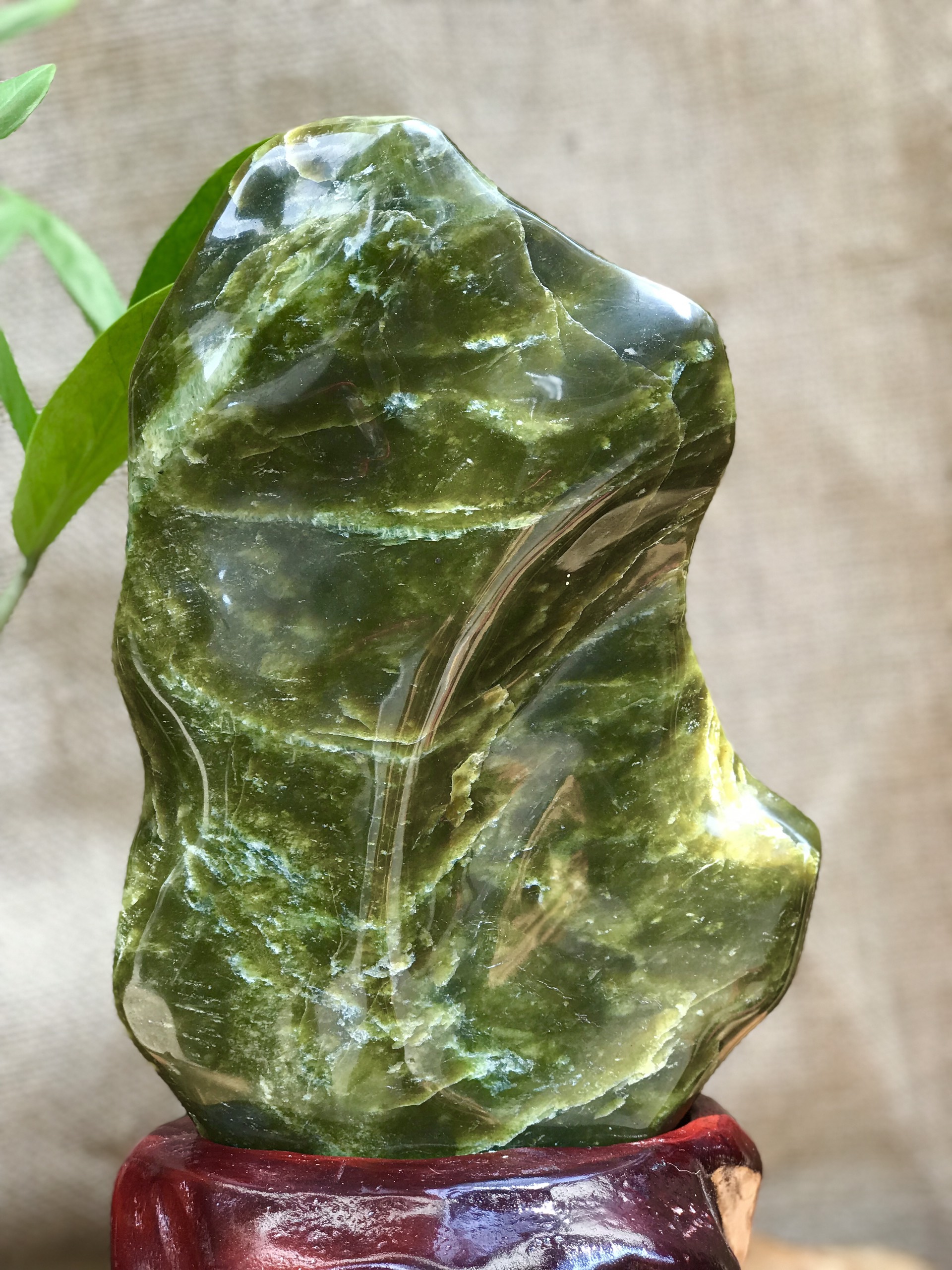 CÂY ĐÁ PHONG THỦY ĐỂ BÀN ĐÁ SERPENTINE XANH VÀNG KT: 31X16CM (CAO GỒM ĐẾ 10CM) MS: VS41