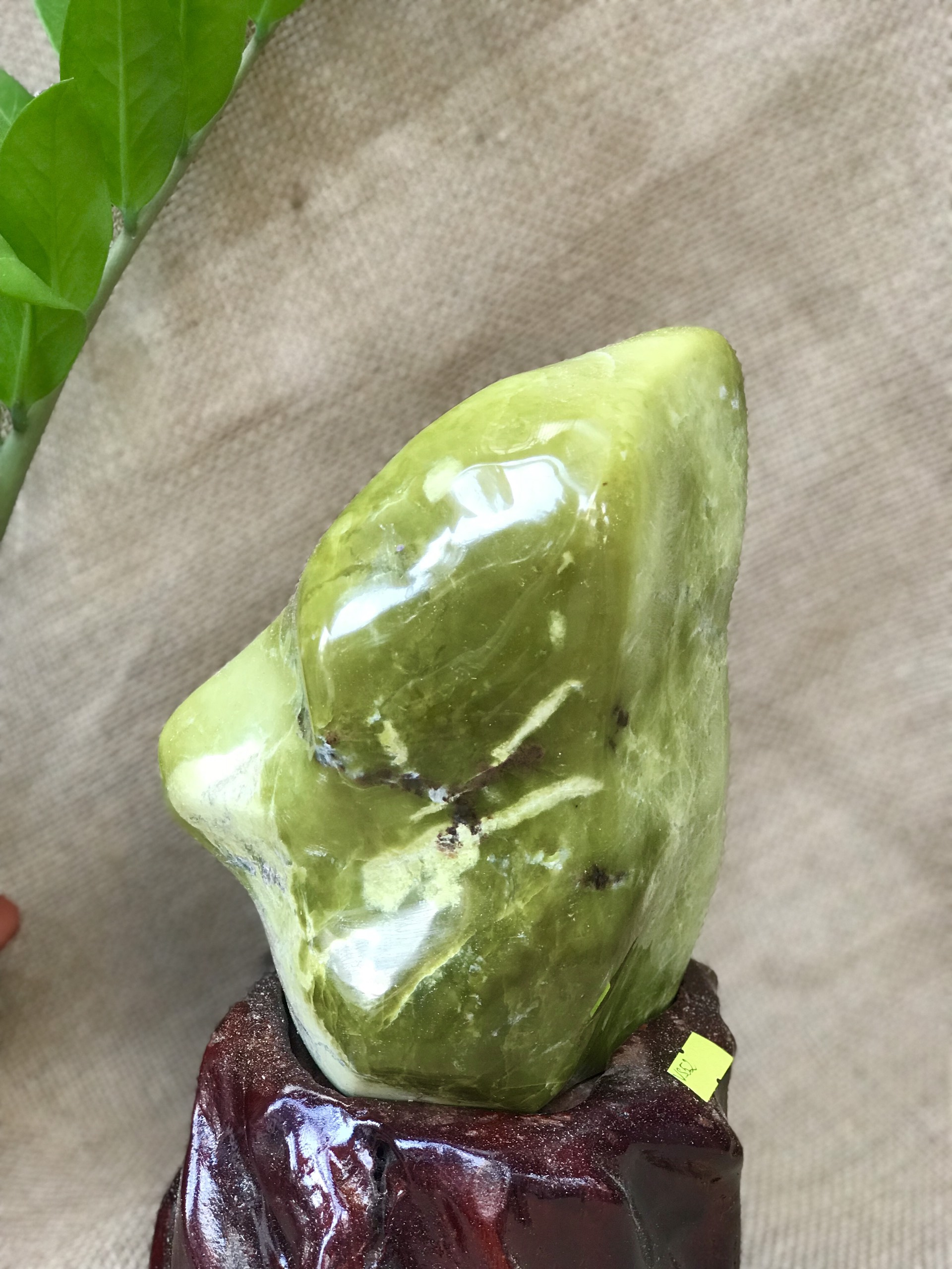 CÂY ĐÁ PHONG THỦY ĐỂ BÀN ĐÁ SERPENTINE XANH NGỌC KT: 27X14CM (CAO GỒM ĐẾ 9CM) MS: VS52