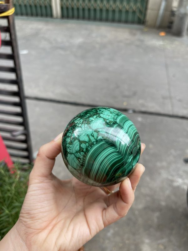 -Đá lông công - Đá MALACHITE - Quả cầu đá lông công - - 0.730kg - Dk : 7.3cm (MS : MLC04)