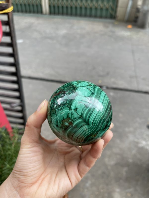 -Đá lông công - Đá MALACHITE - Quả cầu đá lông công - - 0.730kg - Dk : 7.3cm (MS : MLC04)