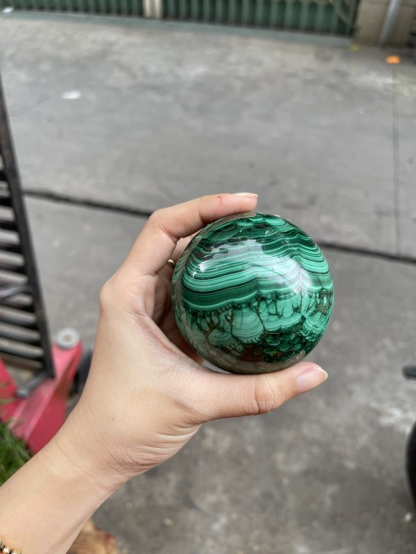 -Đá lông công - Đá MALACHITE - Quả cầu đá lông công - - 0.730kg - Dk : 7.3cm (MS : MLC04)