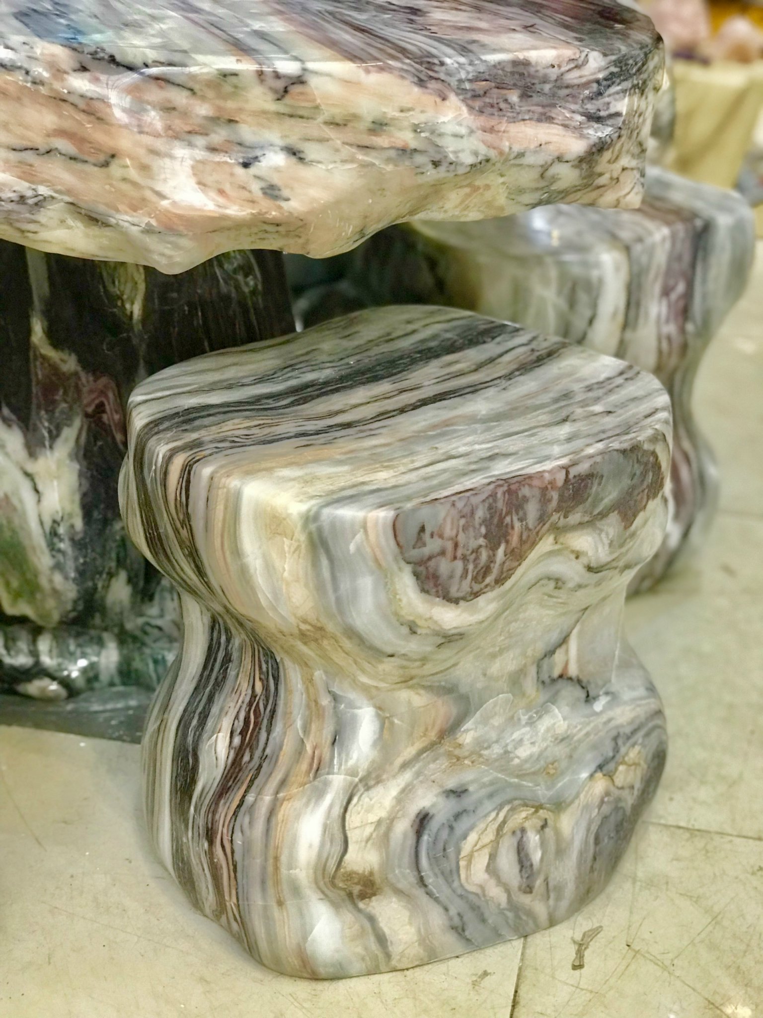 BỘ BÀN ĐÁ VÂN SẮC, KT 98 x 85CM, 6 ĐÔN (BA05)