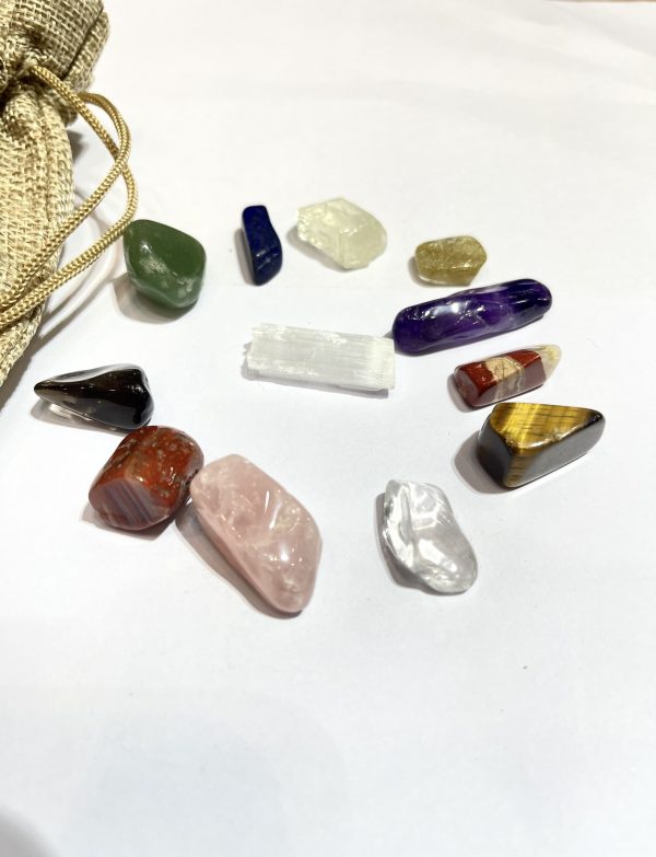 Set 12 viên đá thanh tẩy tự nhiên nhiều loại kèm túi vải handmade