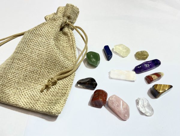 Set 12 viên đá thanh tẩy tự nhiên nhiều loại kèm túi vải handmade