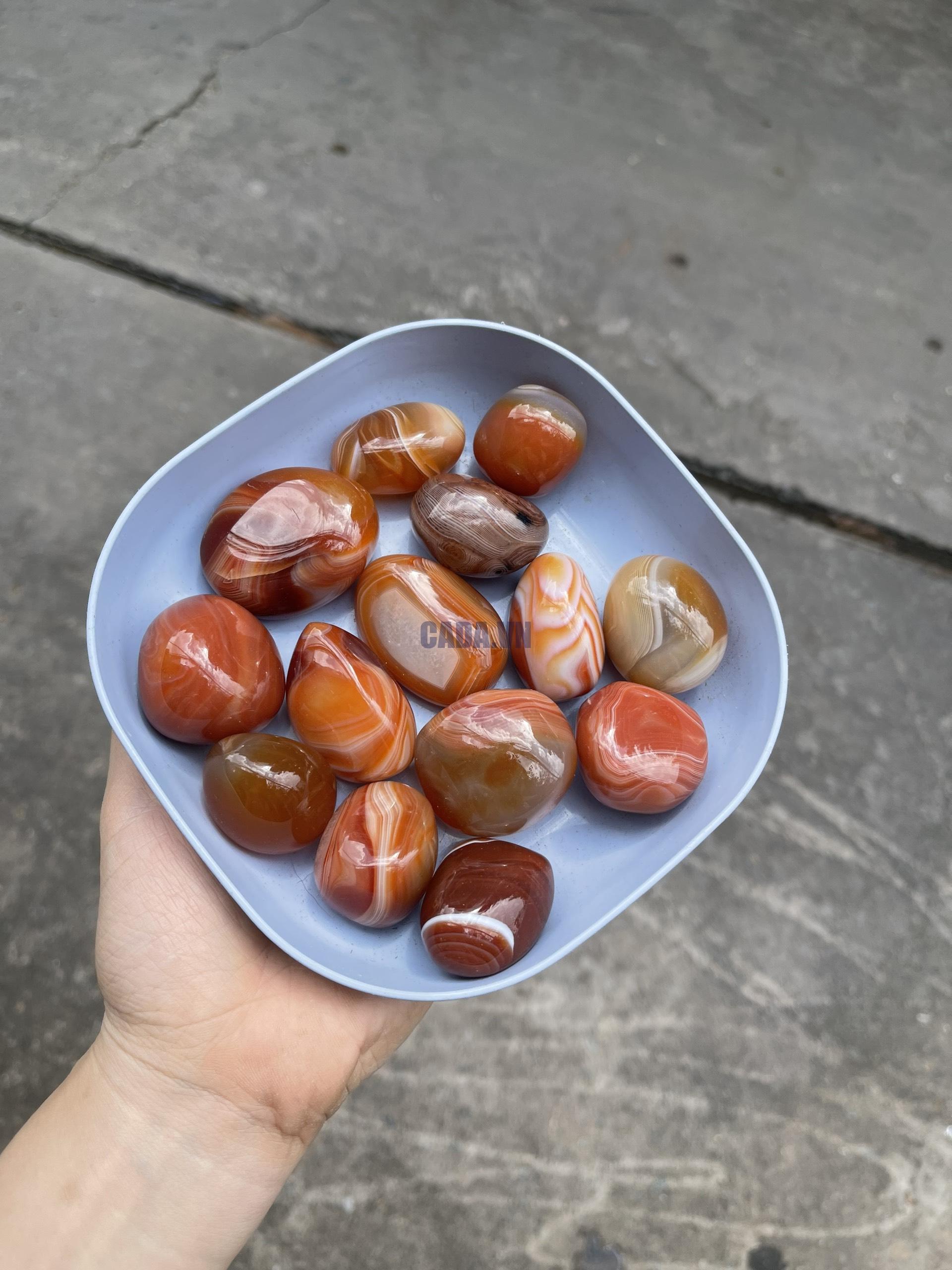 Palm đá mã não đỏ cam - Agate Palm - Đá thanh tẩy, sưu tầm