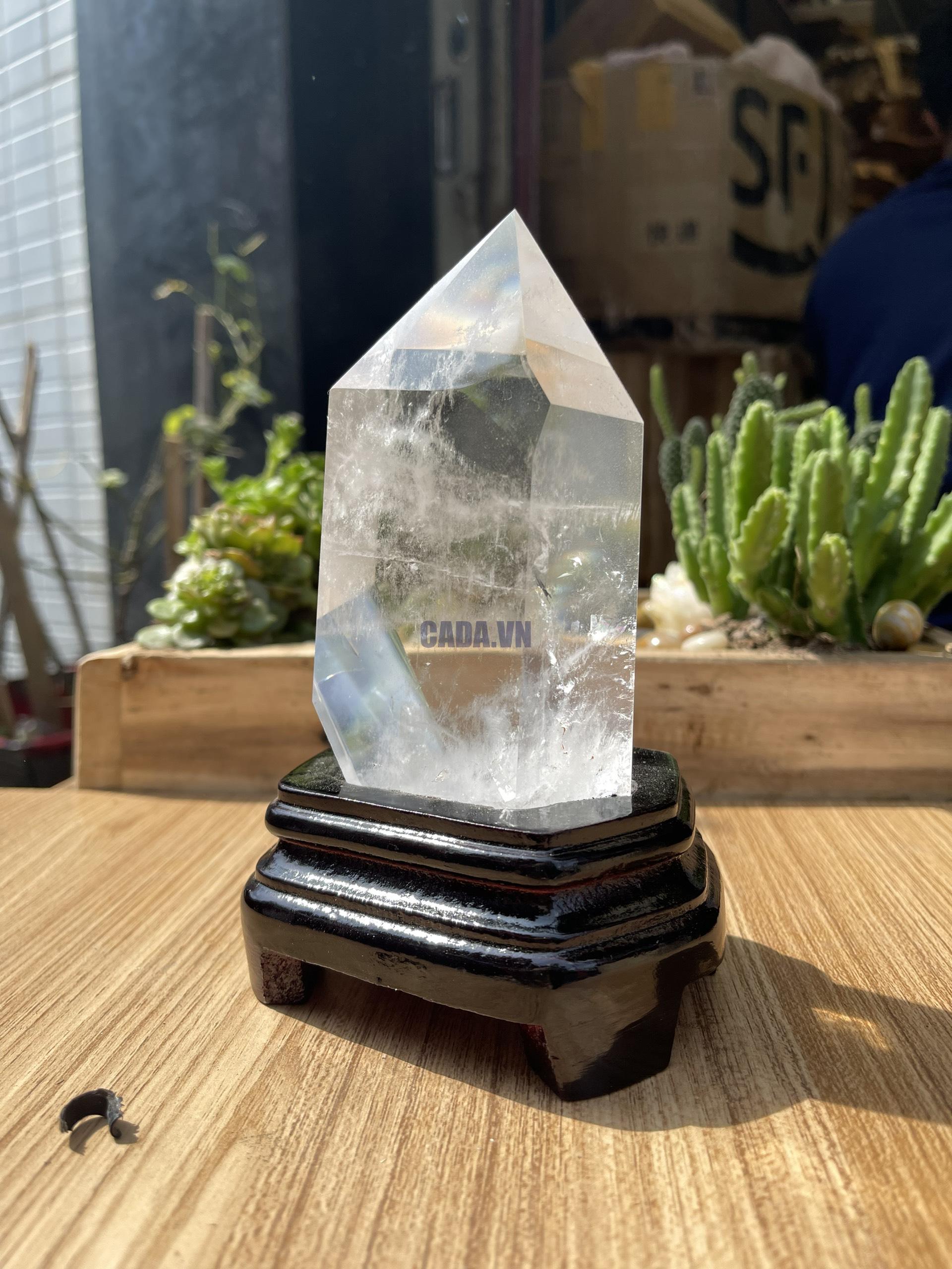 Trụ Thạch Anh Trắng trong - Clear Quartz Point, KT: 17.5x8 CM, KL: 0.79 KG (TTT140)