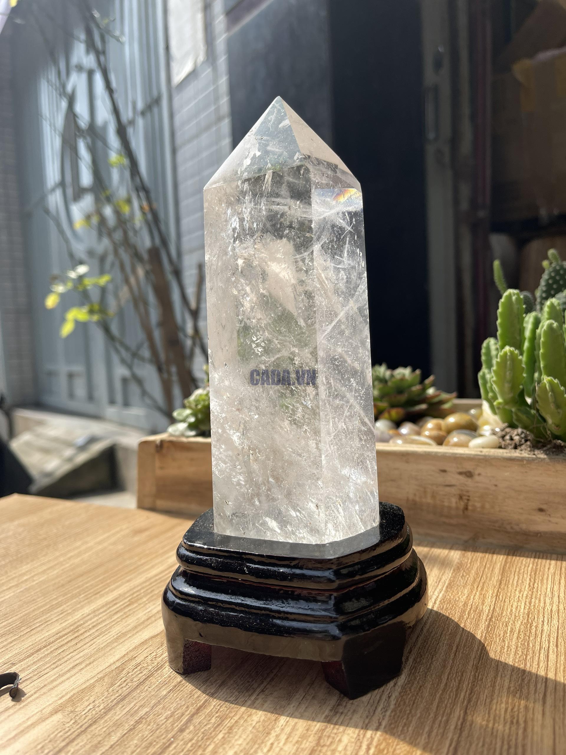Trụ Thạch Anh Trắng trong - Clear Quartz Point, KT: 21.5x6.8 CM, KL: 1 KG (TTT141)