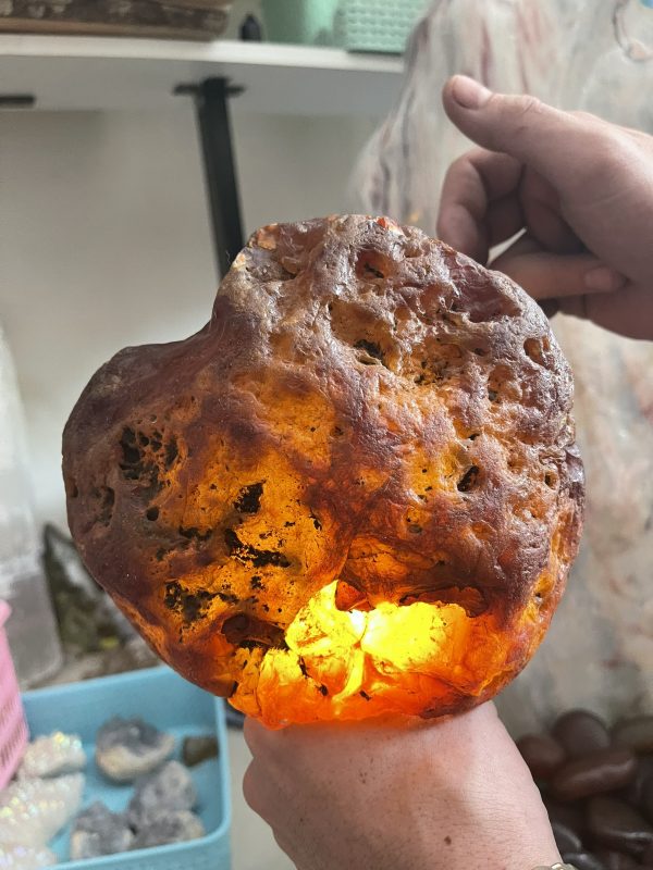 Đá Mã Não cuội thông đèn tốt - Mã Não Đỏ - Red Agate (NC03)