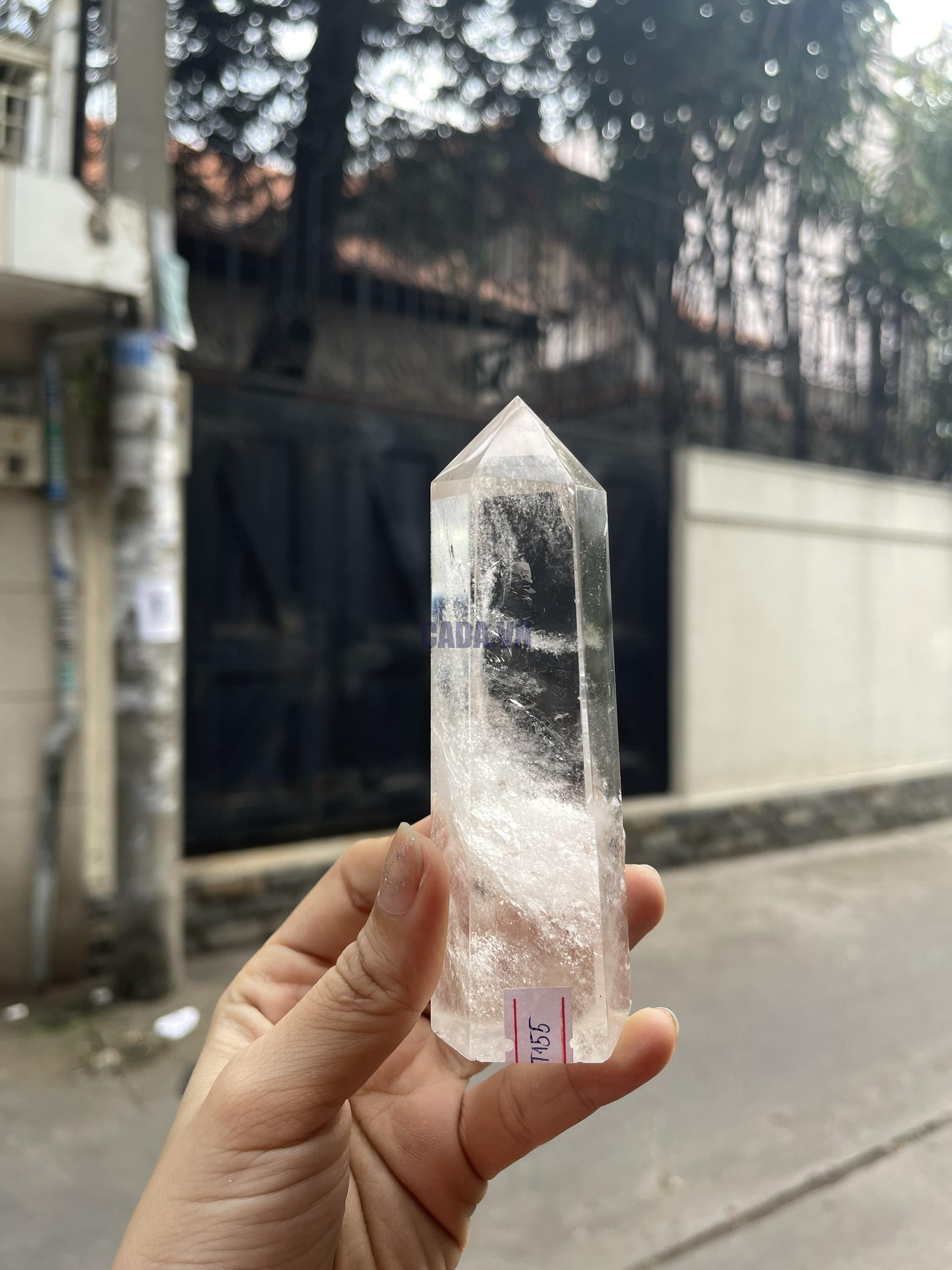 Trụ Thạch Anh Trắng trong – Clear Quartz Point, KT: 12×4 CM, KL: 0.225 KG (TTT155)