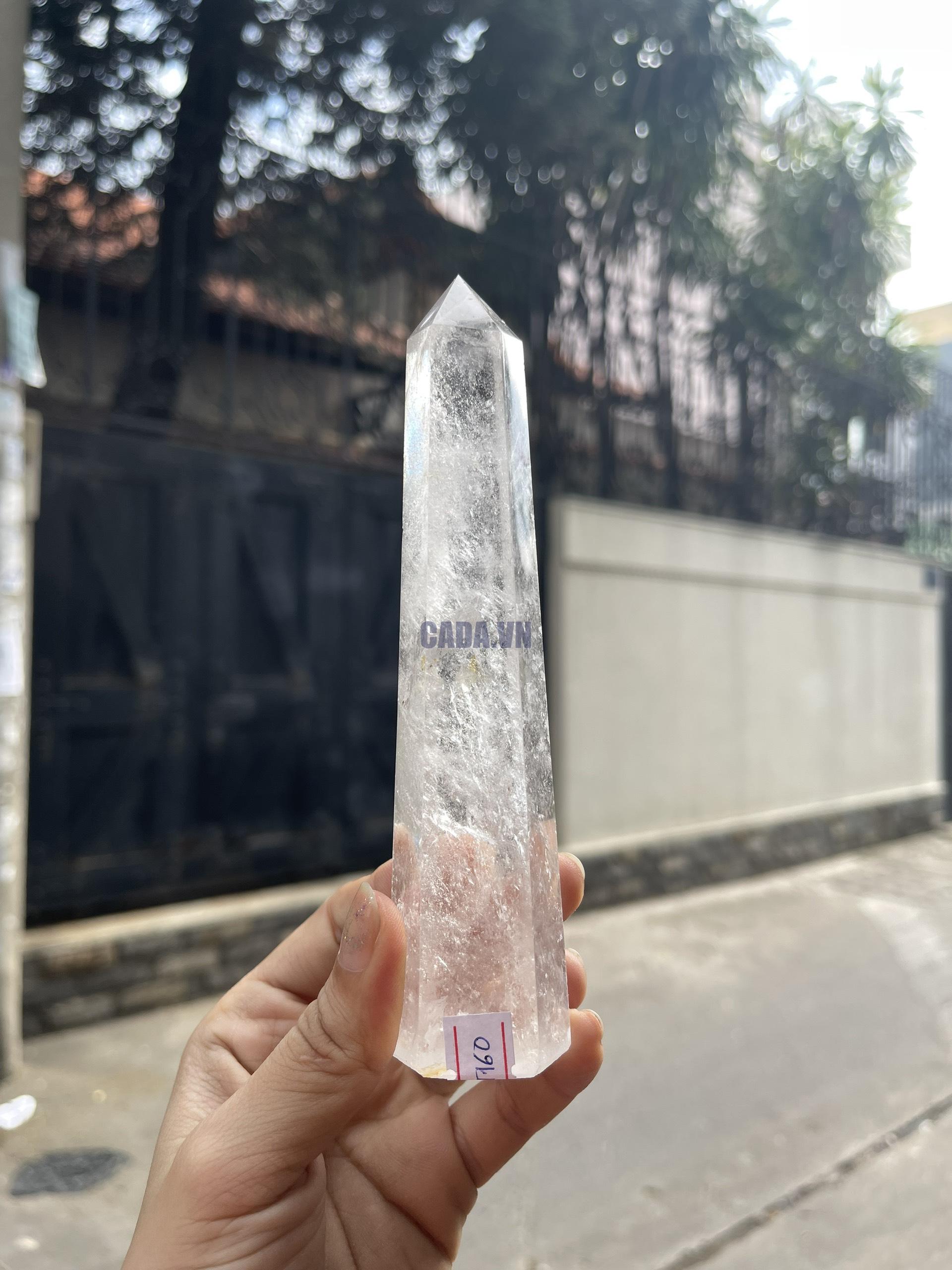 Trụ Thạch Anh Trắng trong – Clear Quartz Point, KT: 15.2×3.5 CM, KL: 0.215 KG (TTT160)