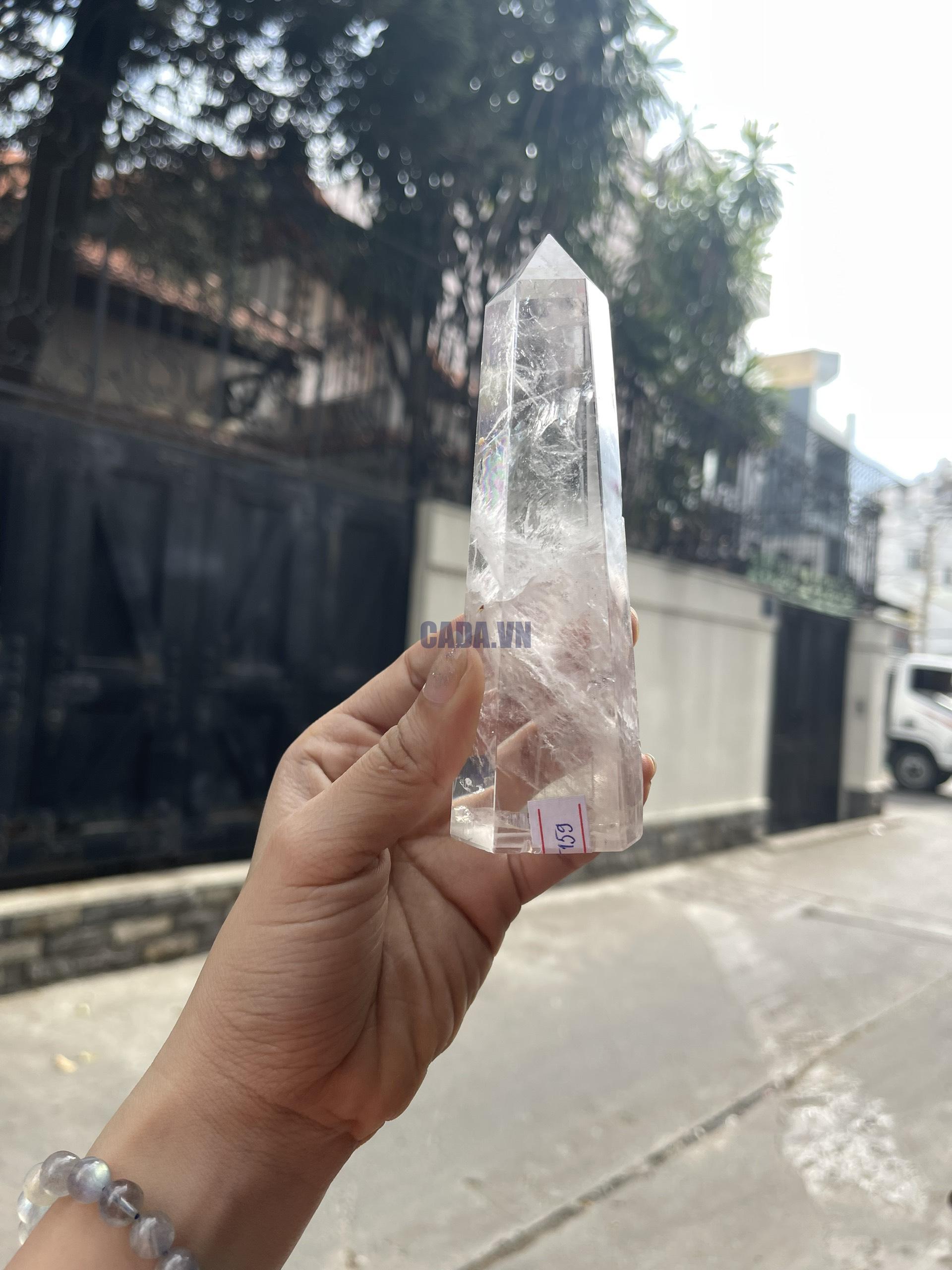 Trụ Thạch Anh Trắng trong – Clear Quartz Point, KT: 13.8×4.3 CM, KL: 0.285 KG (TTT159)