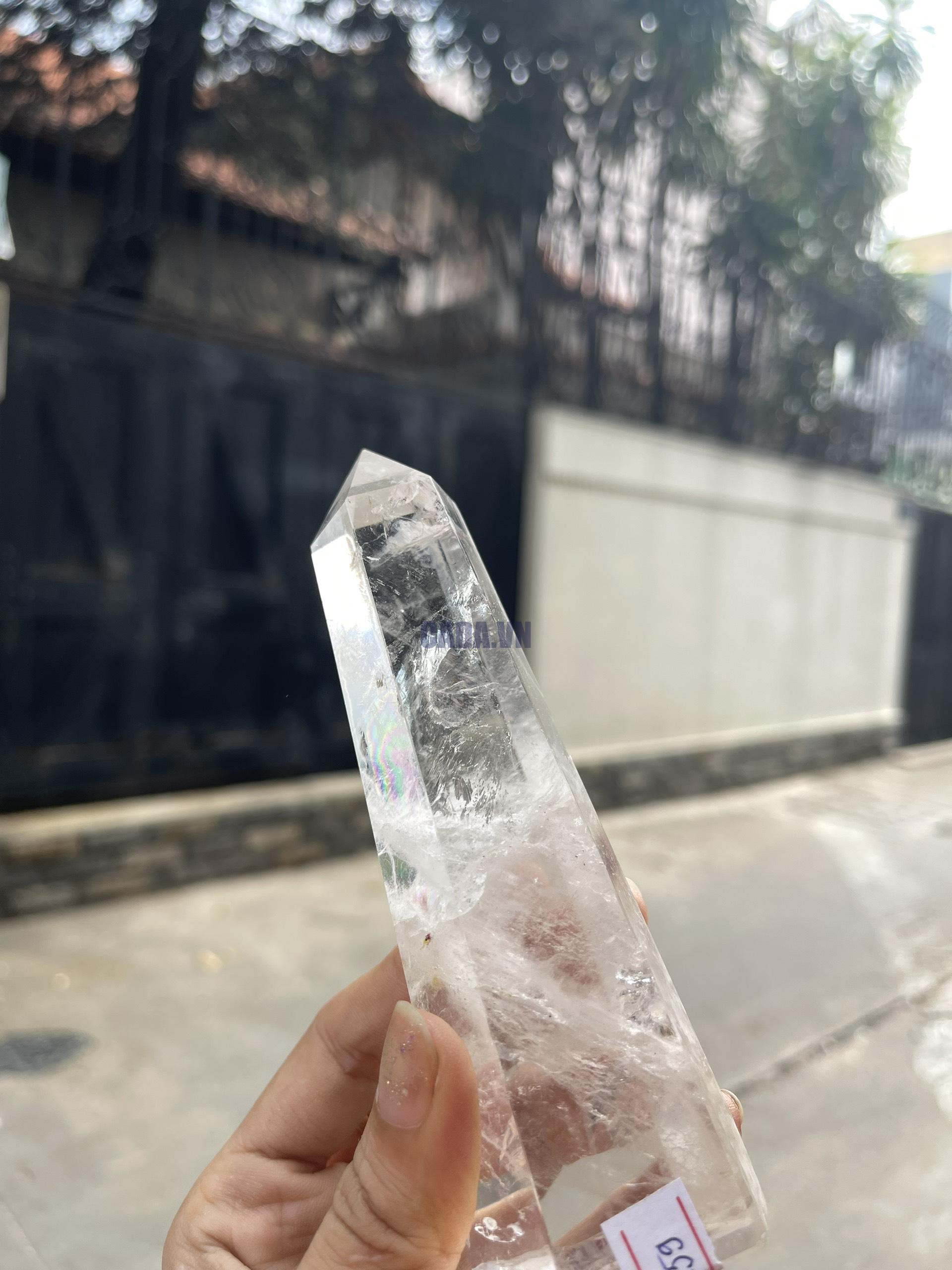 Trụ Thạch Anh Trắng trong – Clear Quartz Point, KT: 13.8×4.3 CM, KL: 0.285 KG (TTT159)