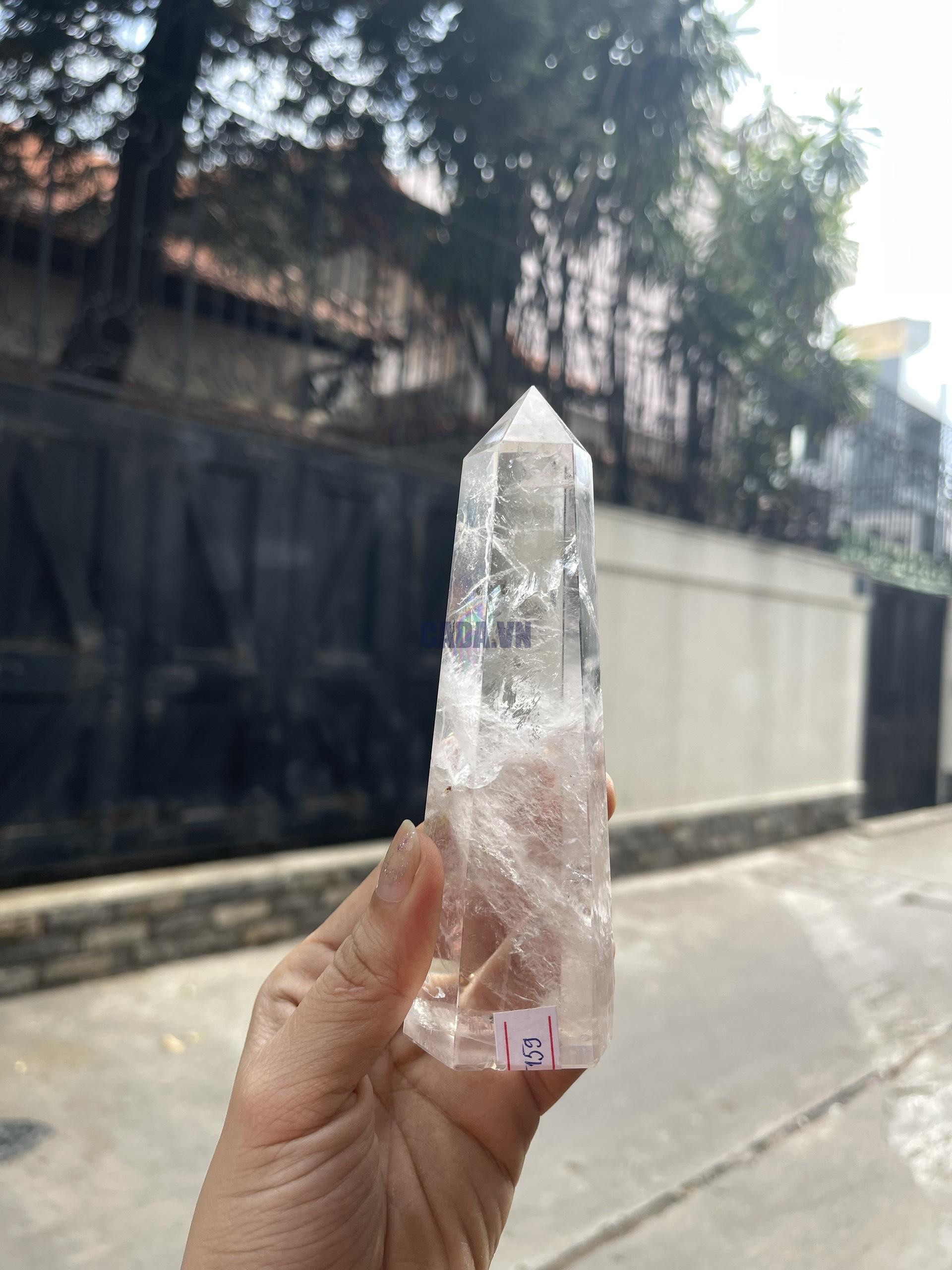 Trụ Thạch Anh Trắng trong – Clear Quartz Point, KT: 13.8×4.3 CM, KL: 0.285 KG (TTT159)