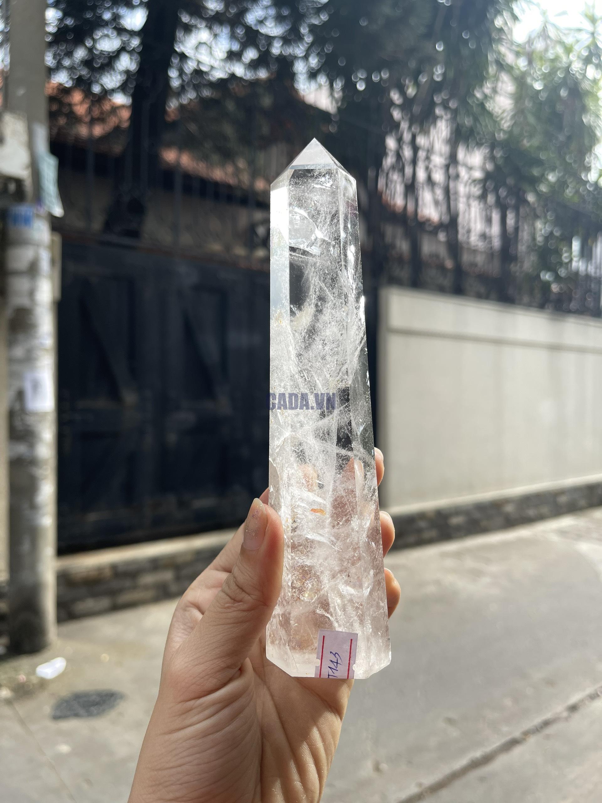 Trụ Thạch Anh Trắng trong – Clear Quartz Point, KT: 17.5×14 CM, KL: 0.345 KG (TTT143)