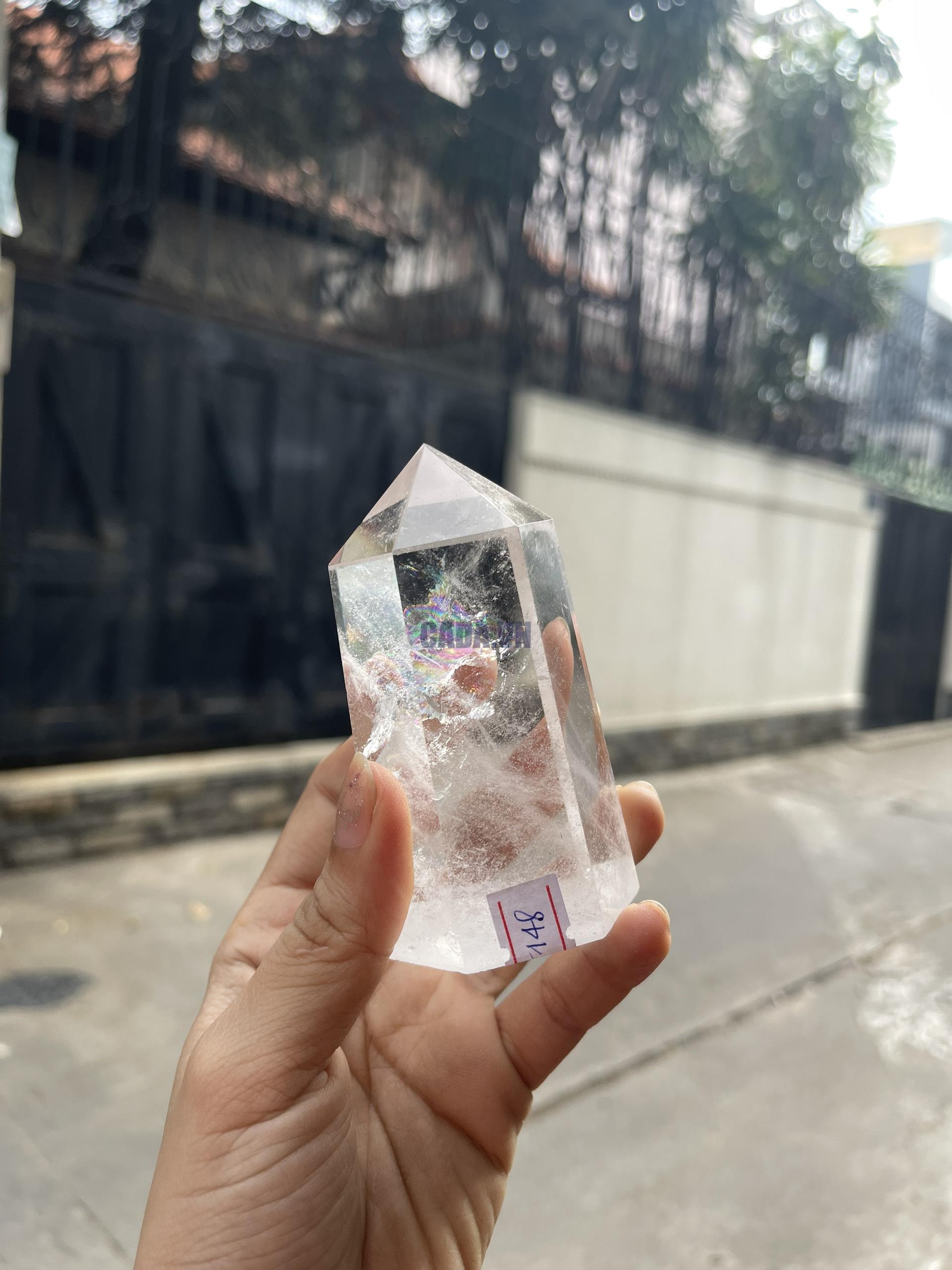 Trụ Thạch Anh Trắng trong – Clear Quartz Point, KT: 9.5×5 CM, KL: 0.275 KG (TTT148)