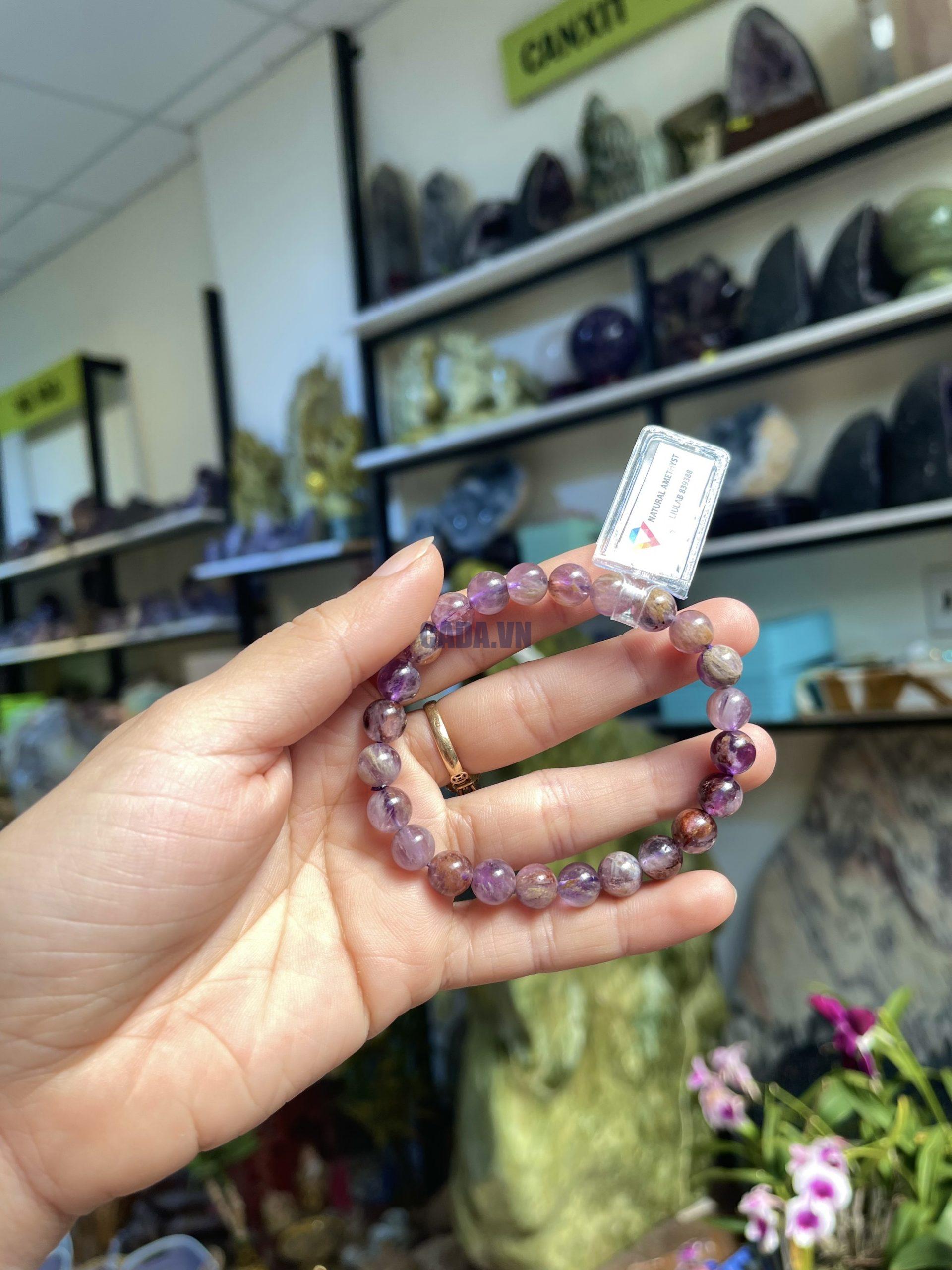 Vòng tay Thạch Anh Tím Ưu Linh, hạt 8-9 mm, Loại vòng đơn