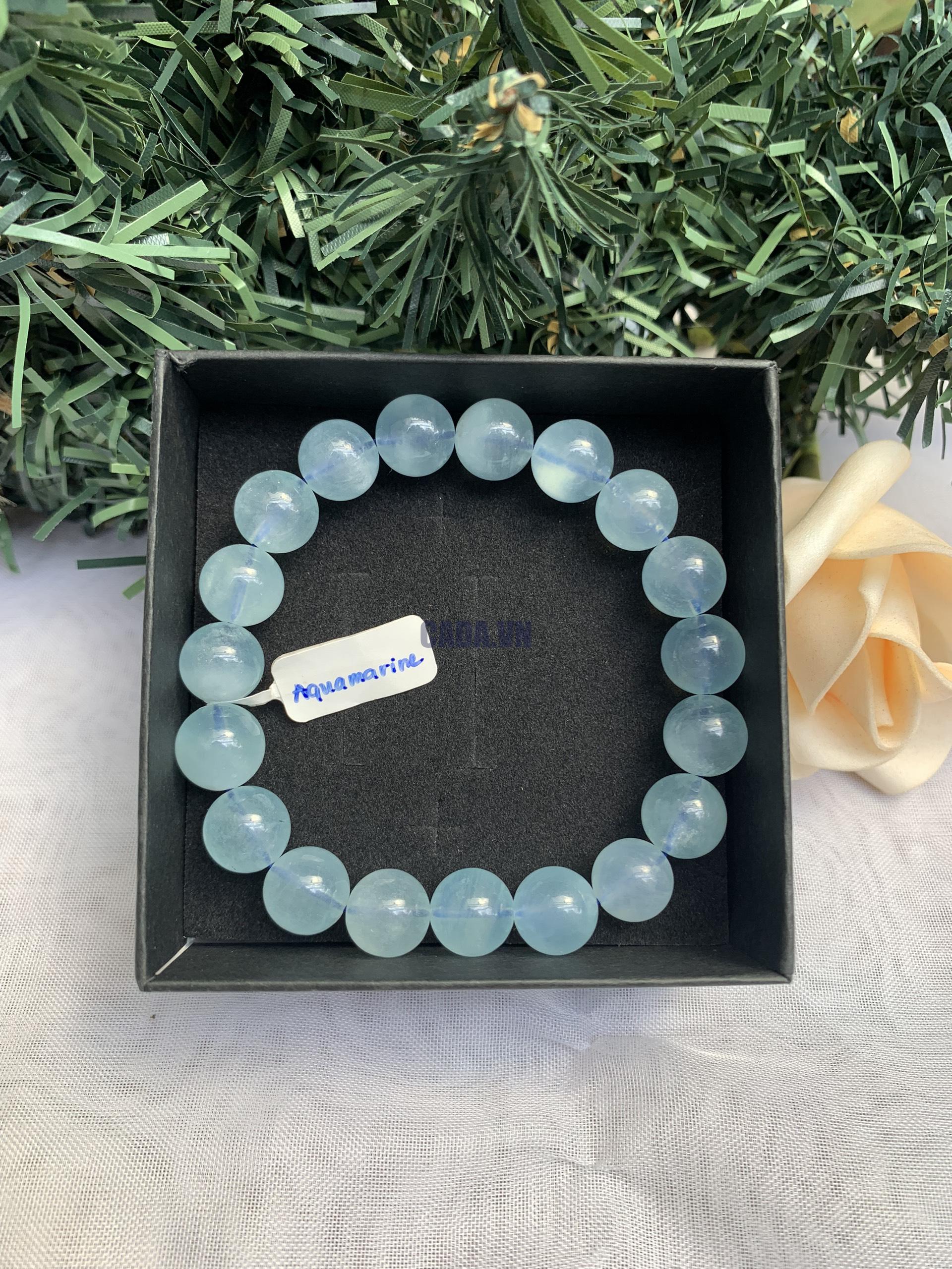Vòng tay đá Aquamarine (Ngọc Xanh Biển), hạt 8-10-12mm – loại vòng đơn