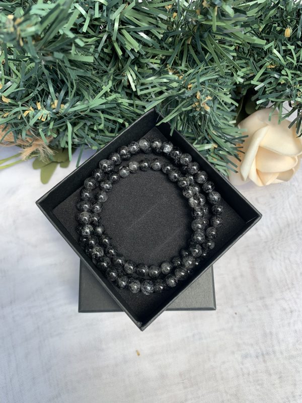 Vòng tay đá Thạch Anh Tóc đen (Black Rutilated Quartz), hạt 6mm – loại 3 vòng quấn