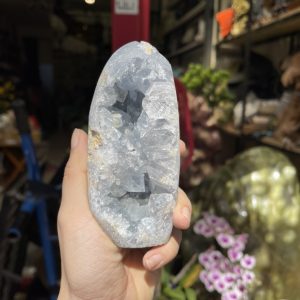 ĐÁ TINH THỂ CELESTINE, KL: 0.86 KG, KT: 12×5.5 CM (CLT14)