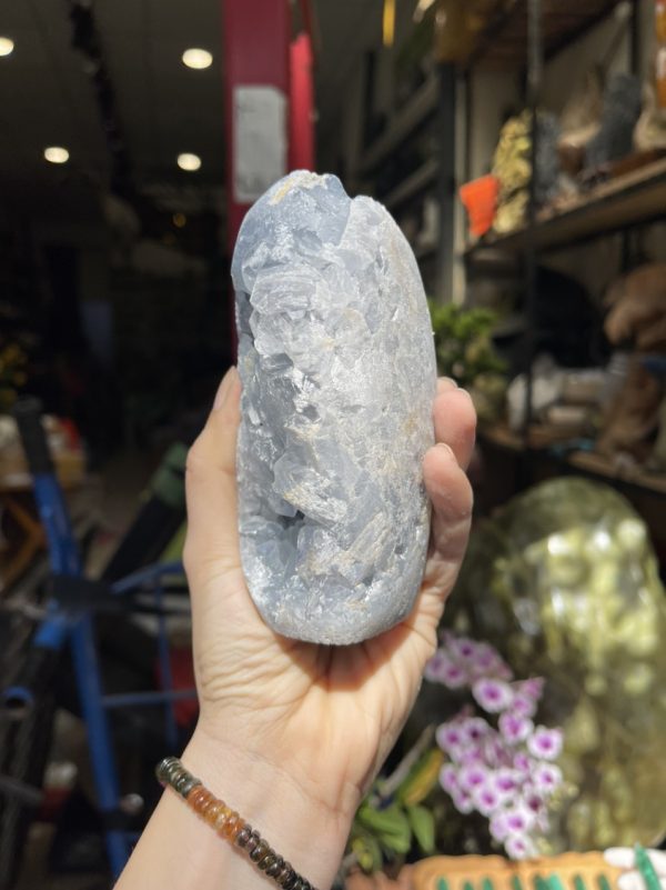 ĐÁ TINH THỂ CELESTINE, KL: 0.86 KG, KT: 12×5.5 CM (CLT14)
