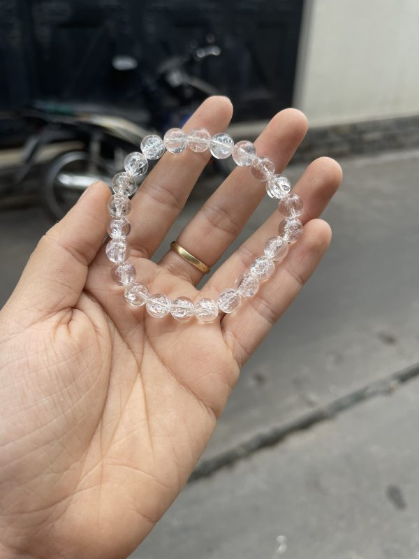 Vòng thạch anh trắng có cầu vồng - CRAKED QUARTZ, hạt 8-9 mm
