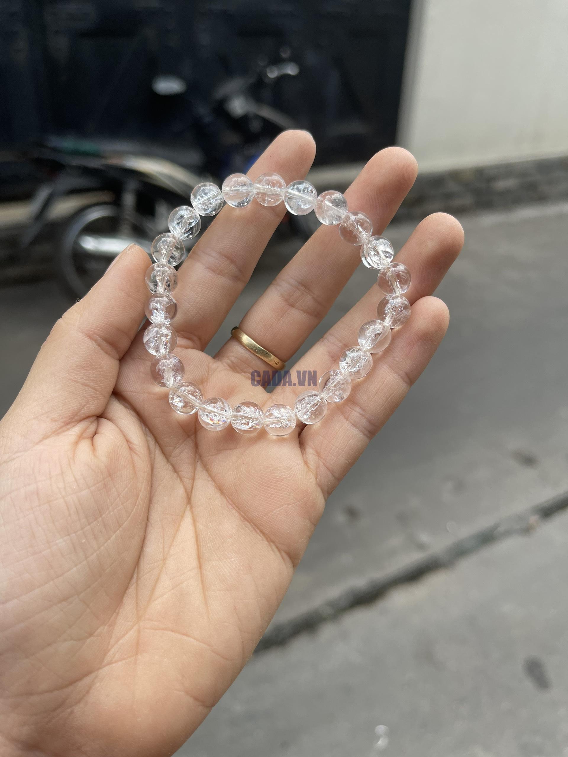Vòng thạch anh trắng có cầu vồng - CRAKED QUARTZ, hạt 8-9 mm