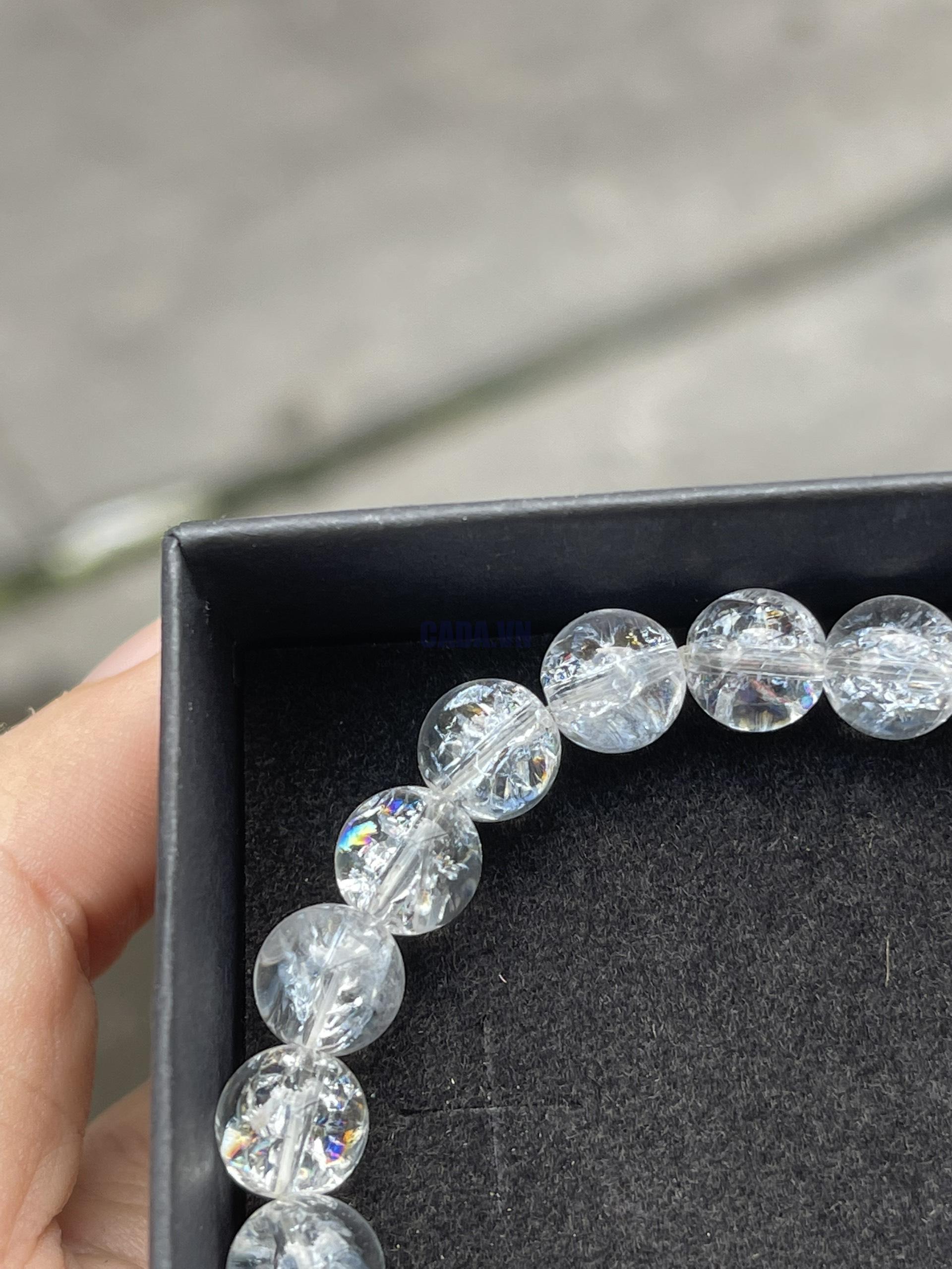 Vòng thạch anh trắng có cầu vồng - CRAKED QUARTZ, hạt 8-9 mm