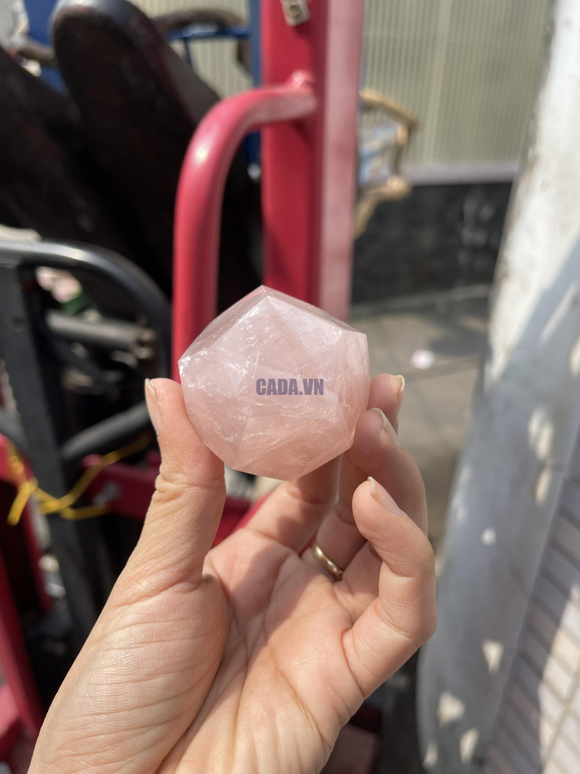 Bi giác 12 mặt Thạch Anh Hồng - Rose Quartz Dodecahedron