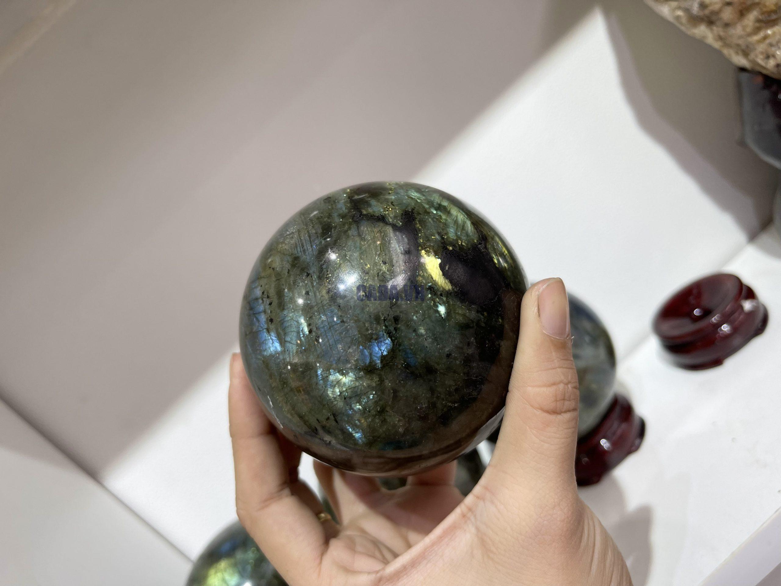 Bi cầu đá Xà Cừ - Labradorite Sphere - ĐKTB 8.5 CM