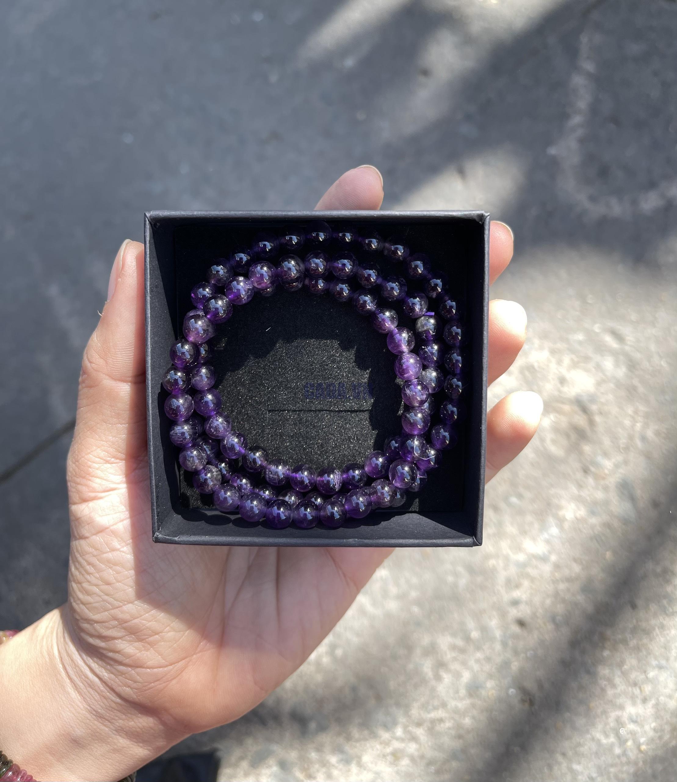 Vòng tay Thạch Anh Tím - Amethyst - size 6mm, 3 Vòng quấn