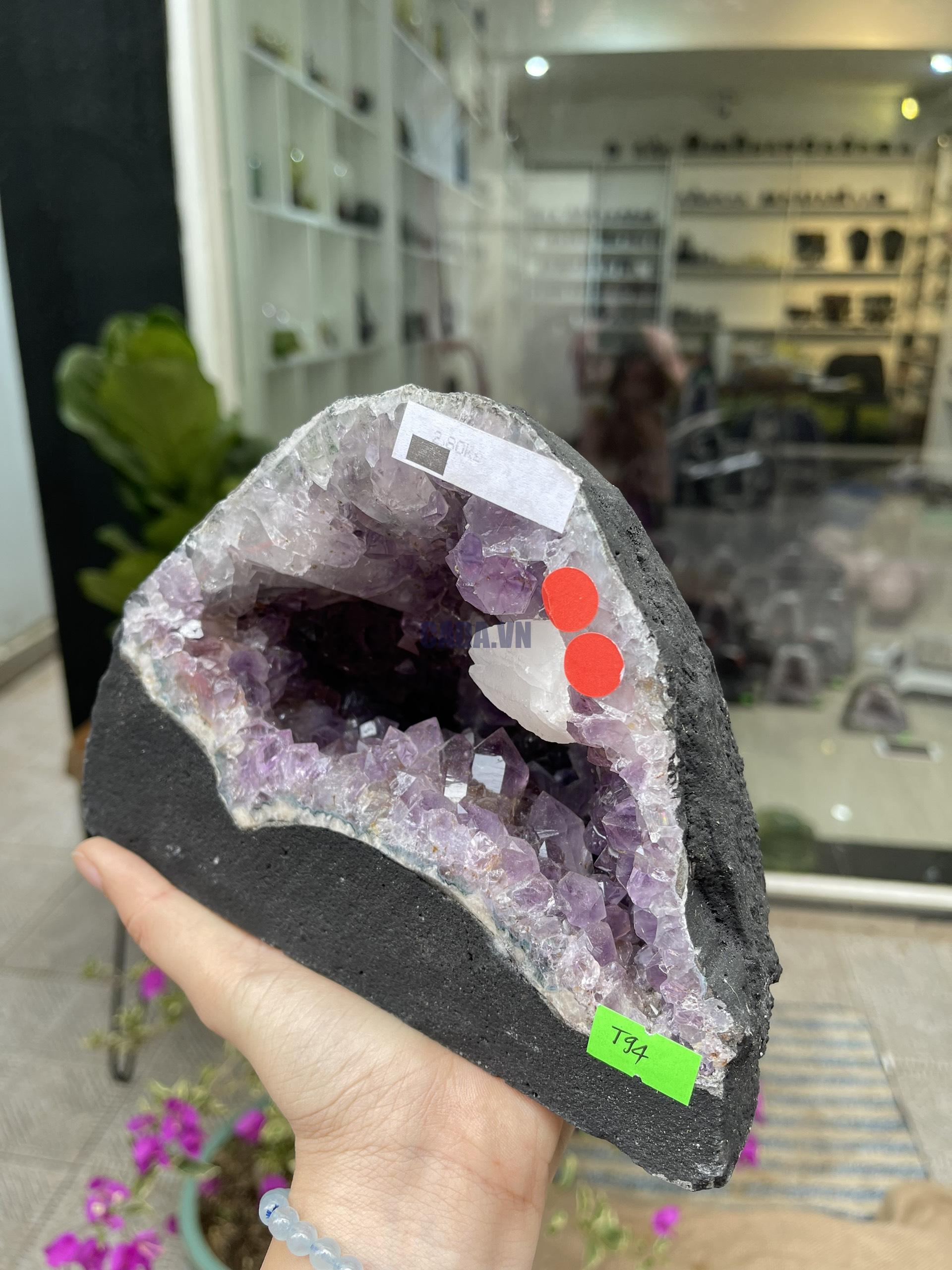 Hốc Thạch Anh Tím - Amethyst Geode (T94), KT: 13.5x17.5CM, KL: 2.8KG