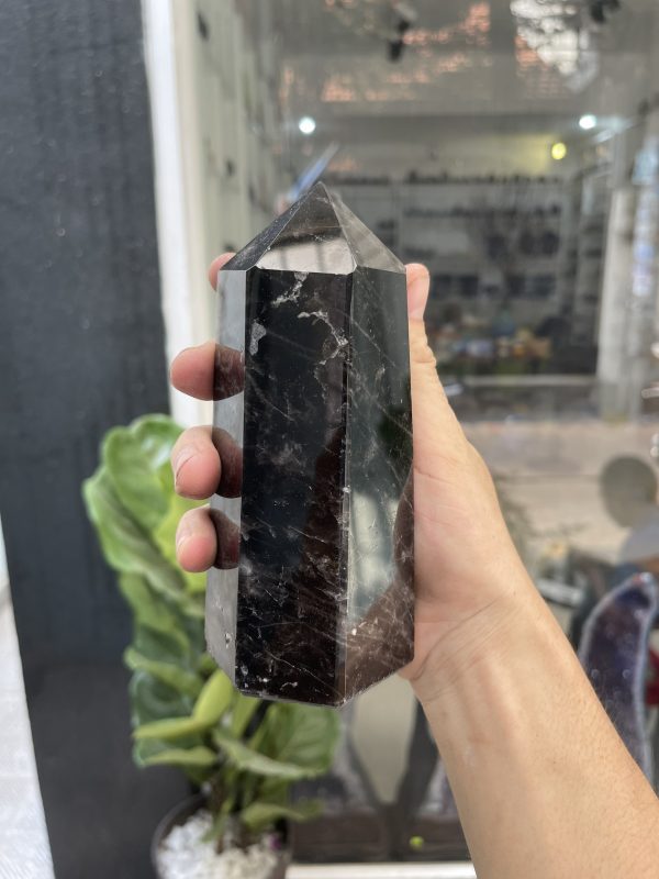 Trụ Thạch Anh Đen - Black Quart Point (Morion), KT: 15X6.8CM, KL: 0.862KG (TAĐ35)