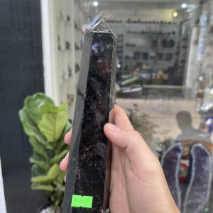 Trụ Thạch Anh Đen - Black Quart Point (Morion), KT: 21.6X5.5CM, KL: 0.7KG (TAĐ37)
