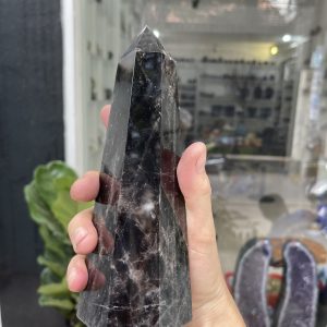 Trụ Thạch Anh Đen - Black Quart Point (Morion), KT: 19.5X7.5CM, KL: 0.916KG (TAĐ32)