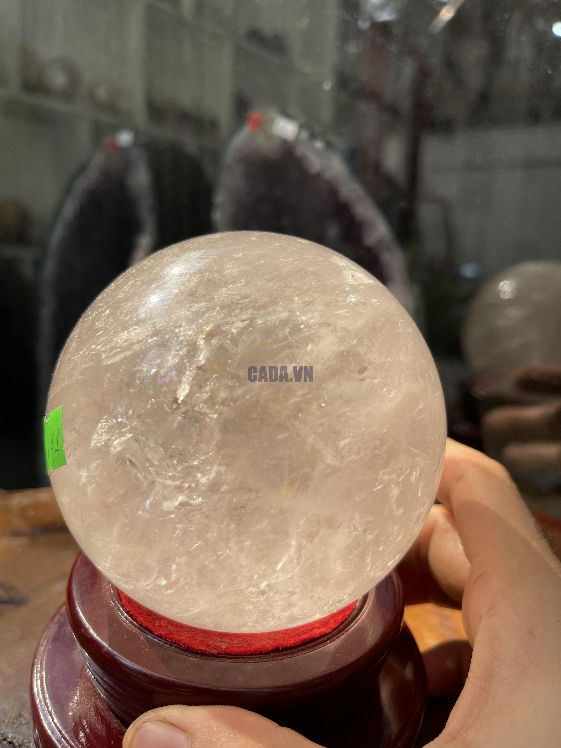 Bi cầu Thạch Anh Trắng - Clear Quartz Sphere (TAT14), ĐK: 9.55CM, KL: 1.296KG