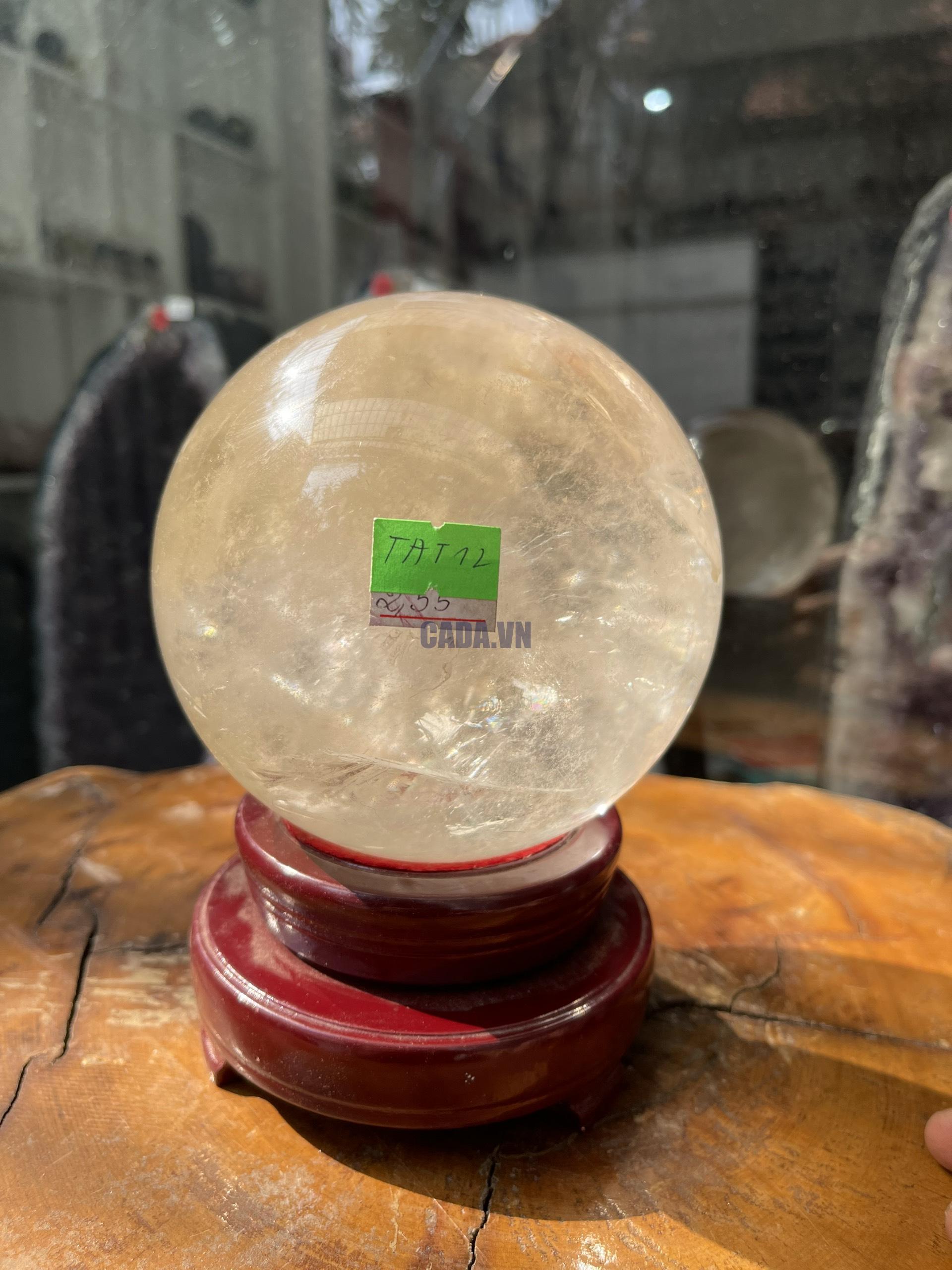 Bi cầu Thạch Anh Trắng - Clear Quartz Sphere (TAT12), ĐK: 11.7CM, KL: 2.552KG