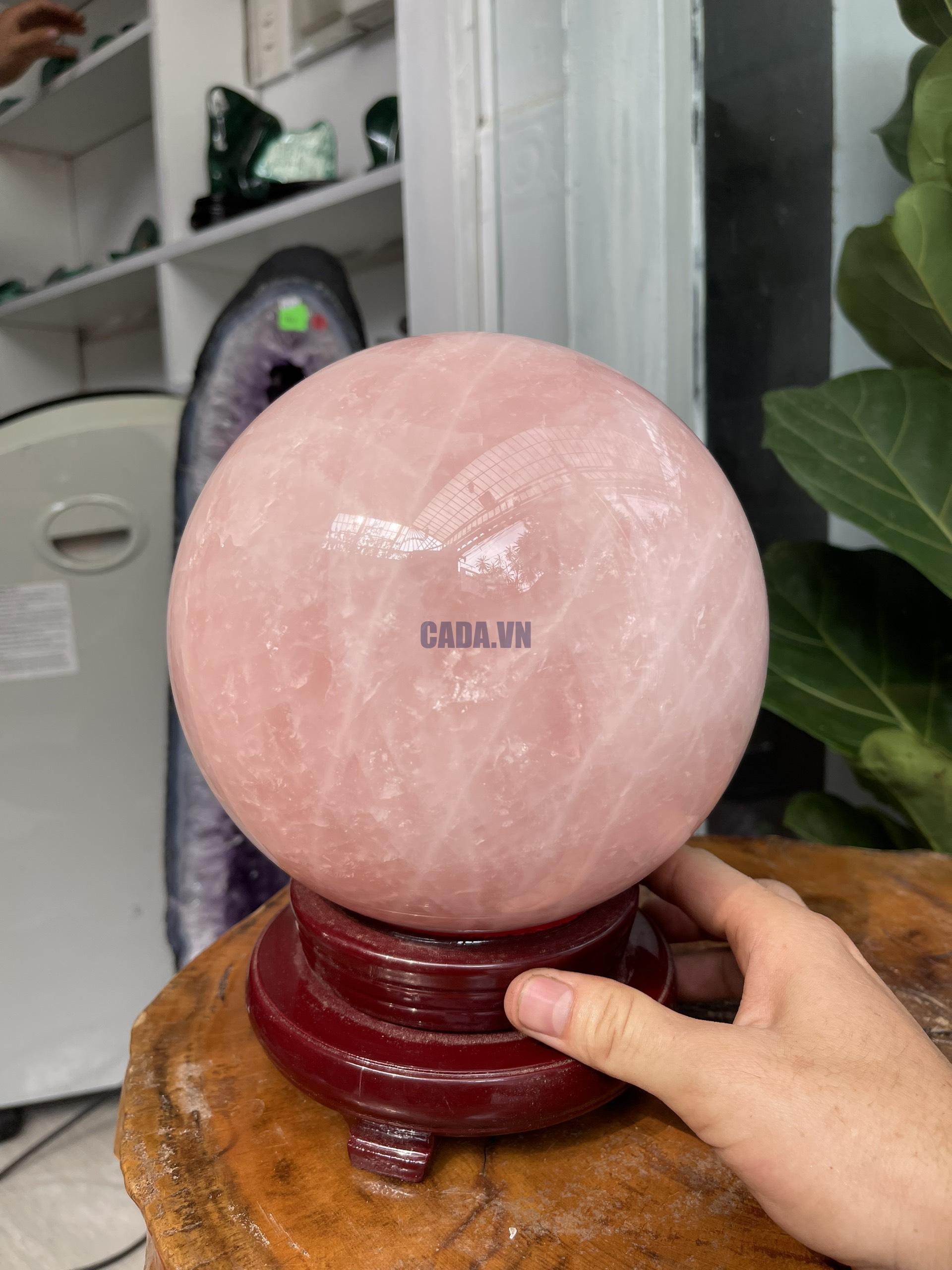 Bi cầu Thạch Anh Hồng - Rose Quartz Sphere (BH57), ĐK: 17.5CM, KL: 7.724KG