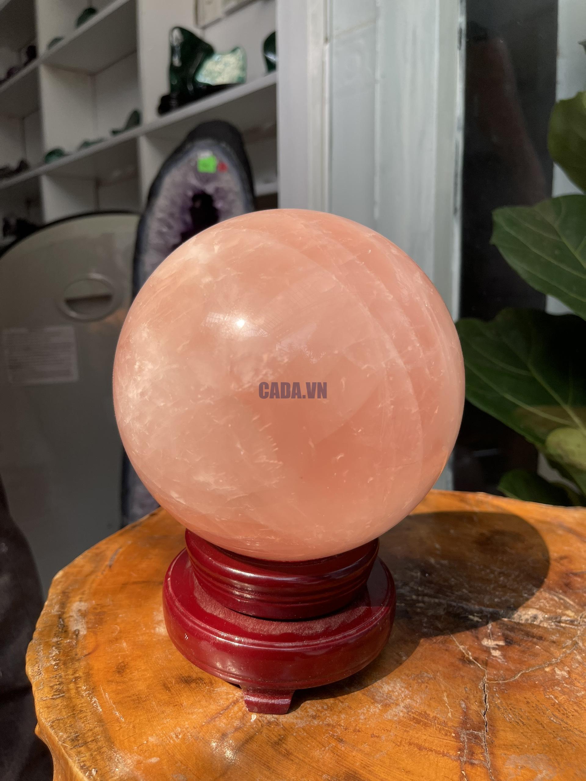 Bi cầu Thạch Anh Hồng - Rose Quartz Sphere (BH60), ĐK: 15.9CM, KL: 4.758KG