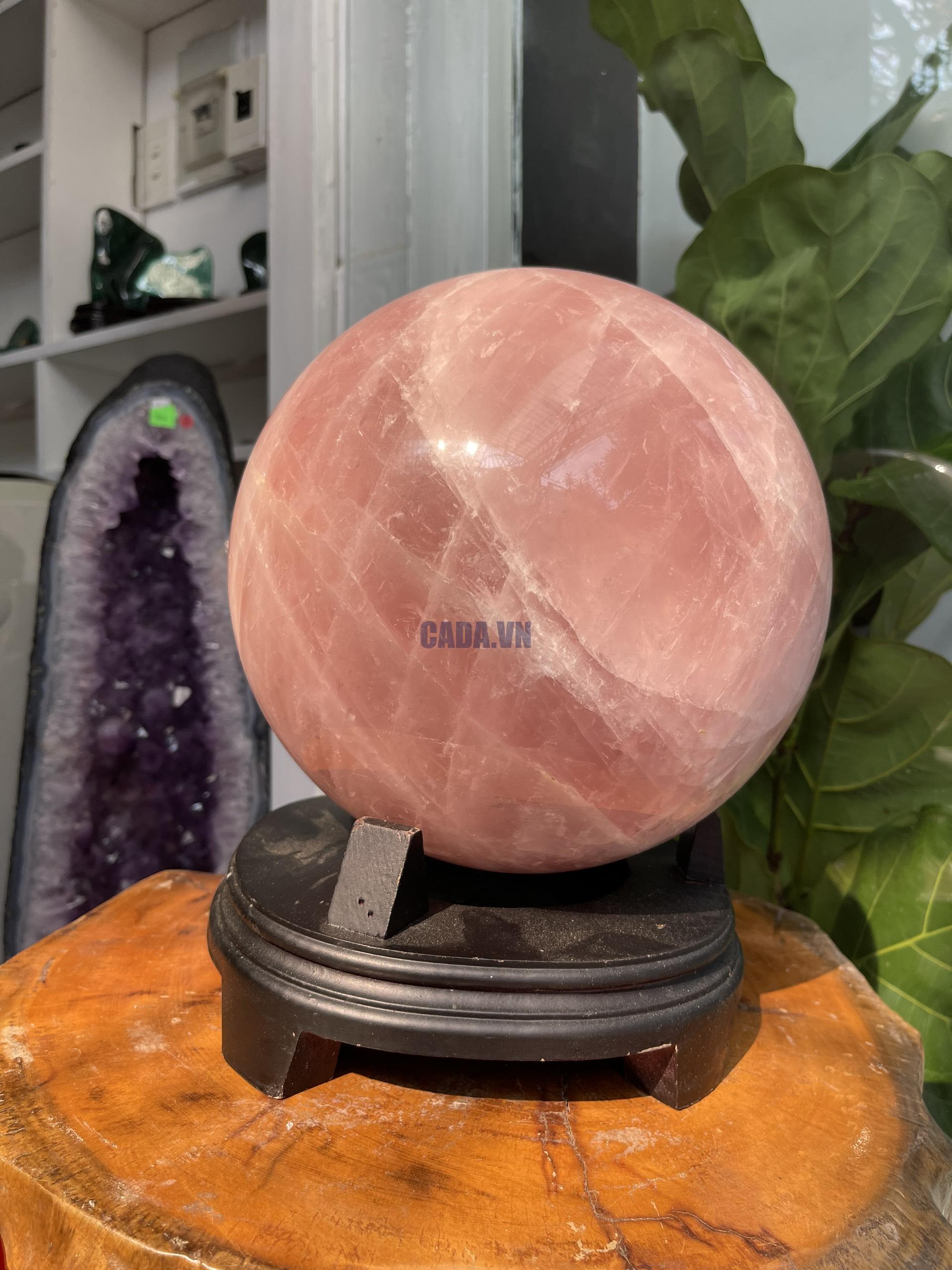 Bi cầu Thạch Anh Hồng - Rose Quartz Sphere (BH62), ĐK: 24.2CM, KL: 18.8KG