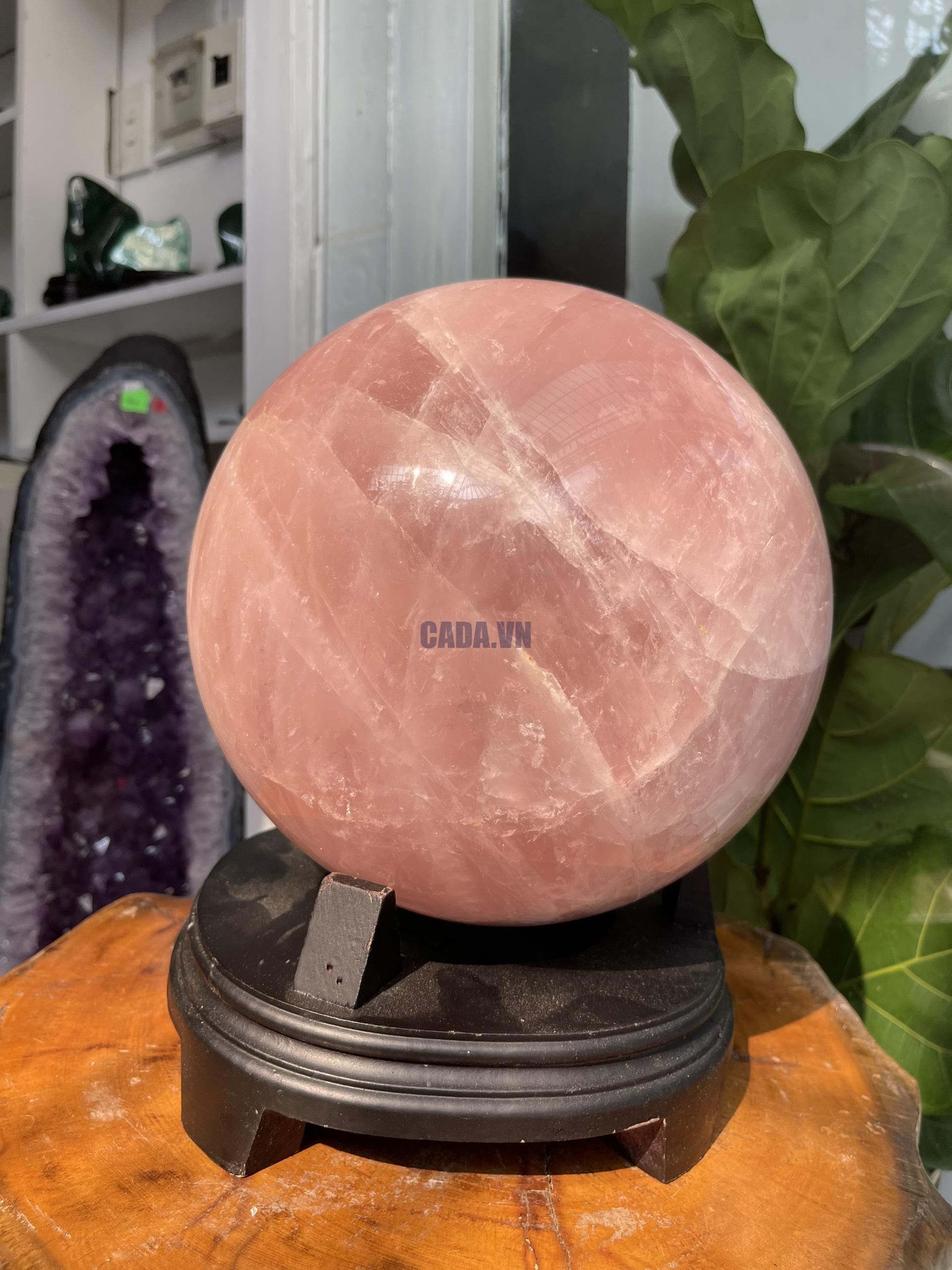 Bi cầu Thạch Anh Hồng - Rose Quartz Sphere (BH62), ĐK: 24.2CM, KL: 18.8KG