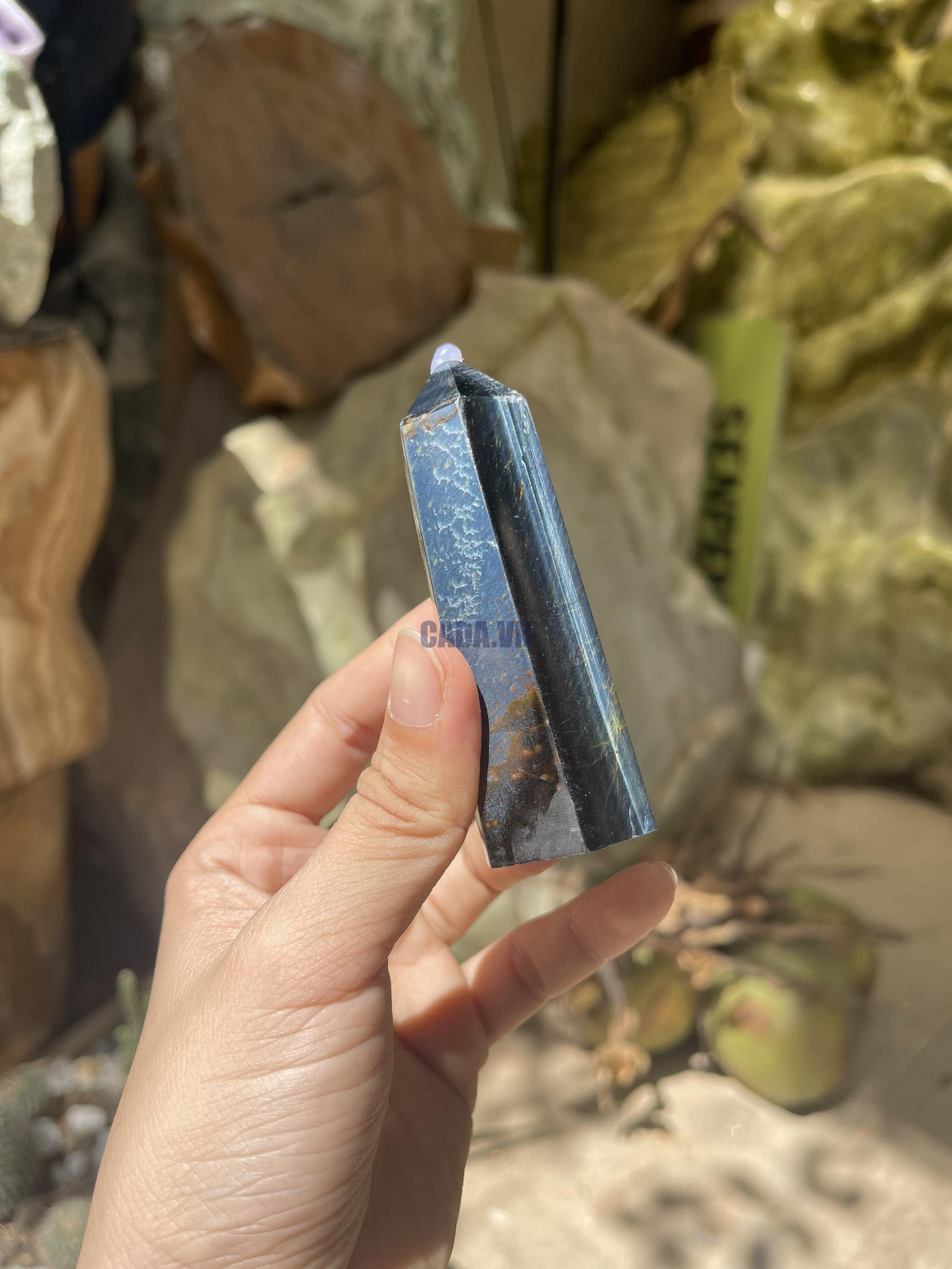 Trụ đá Mắt Hổ xanh Size 8-9cm - Trụ đá phong thủy