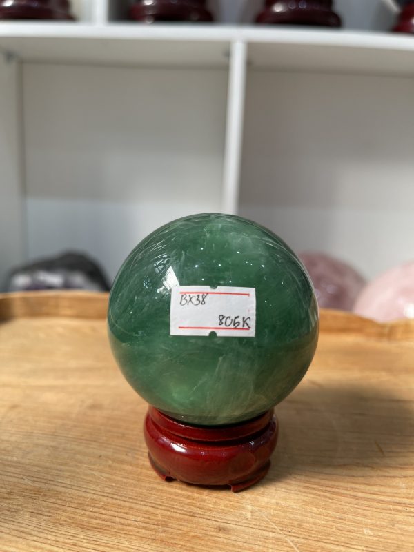 Bi cầu Fluorite Xanh - Green Fluorite Sphere (BX38), ĐK: 6.45 CM, KL: 0.445 KG