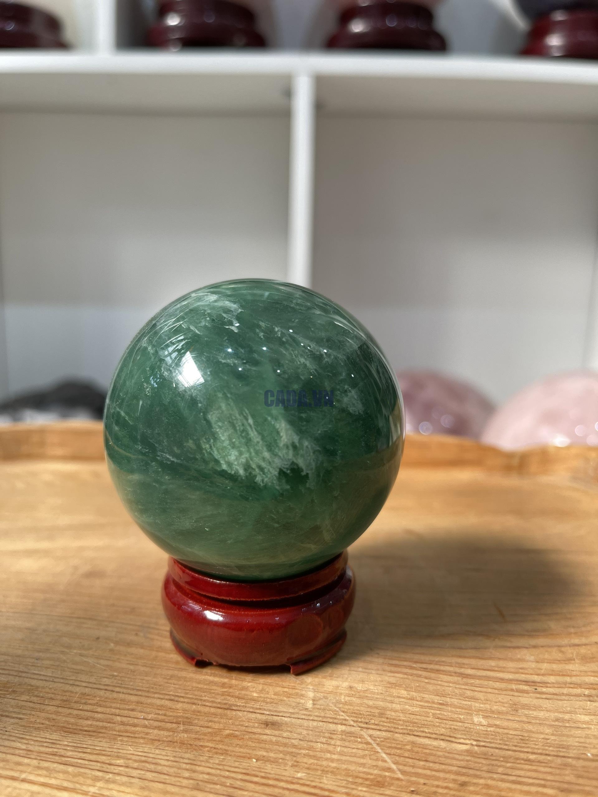 Bi cầu Fluorite Xanh - Green Fluorite Sphere (BX38), ĐK: 6.45 CM, KL: 0.445 KG