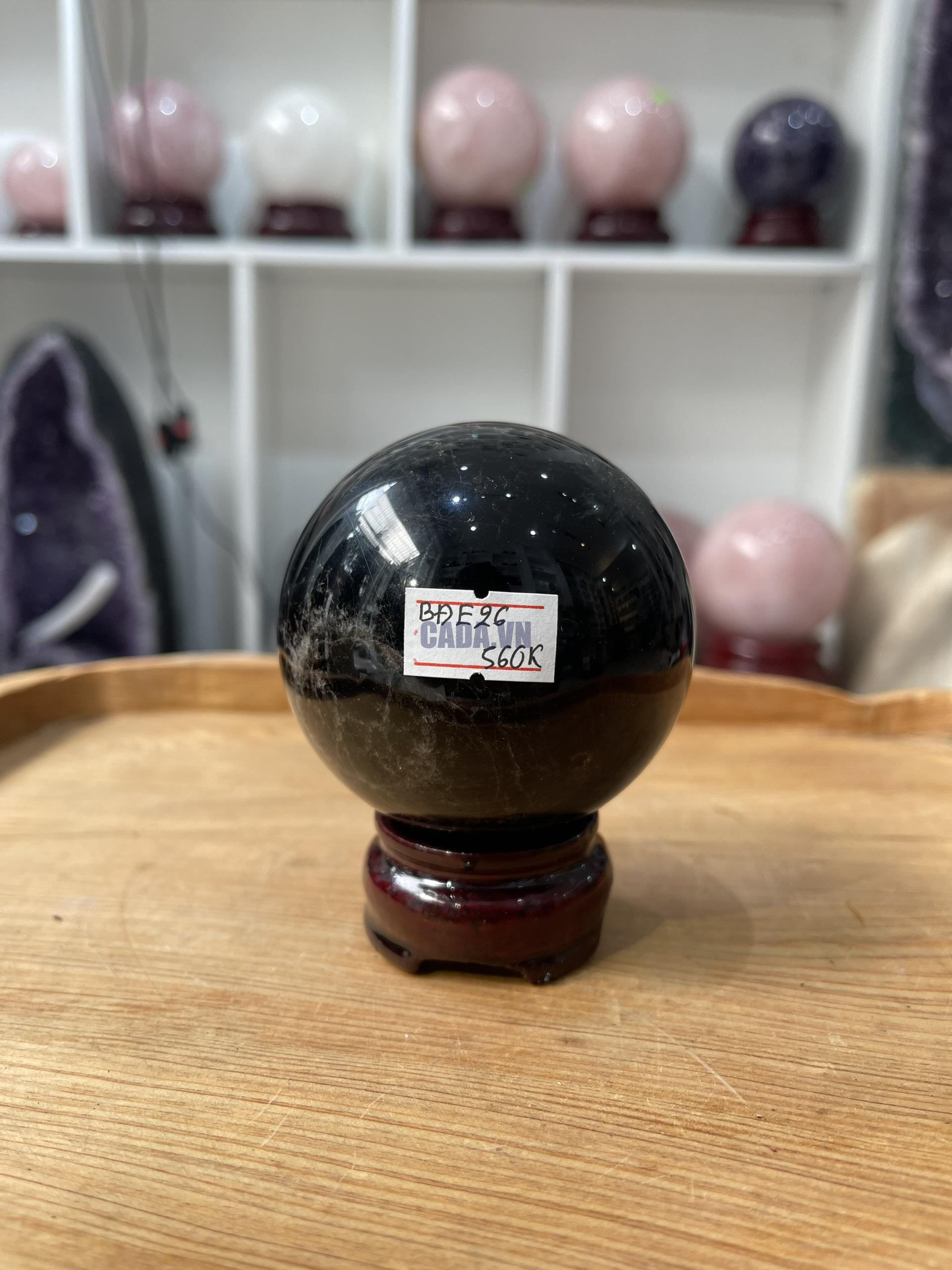 Bi cầu Thạch Anh Đen - Black Quartz Sphere (BĐE26), KL: 0.464 KG, ĐK: 7 CM