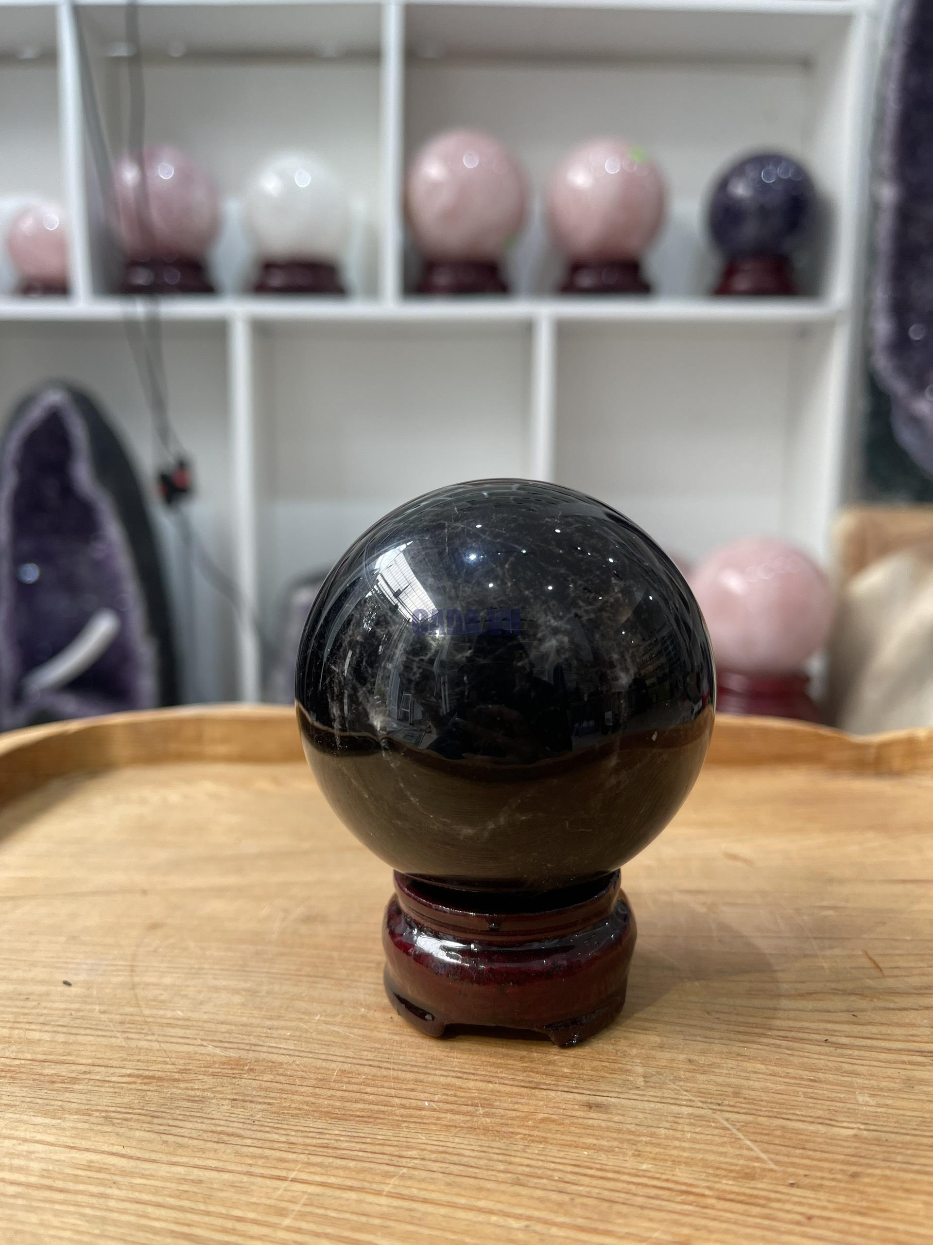 Bi cầu Thạch Anh Đen - Black Quartz Sphere (BĐE26), KL: 0.464 KG, ĐK: 7 CM